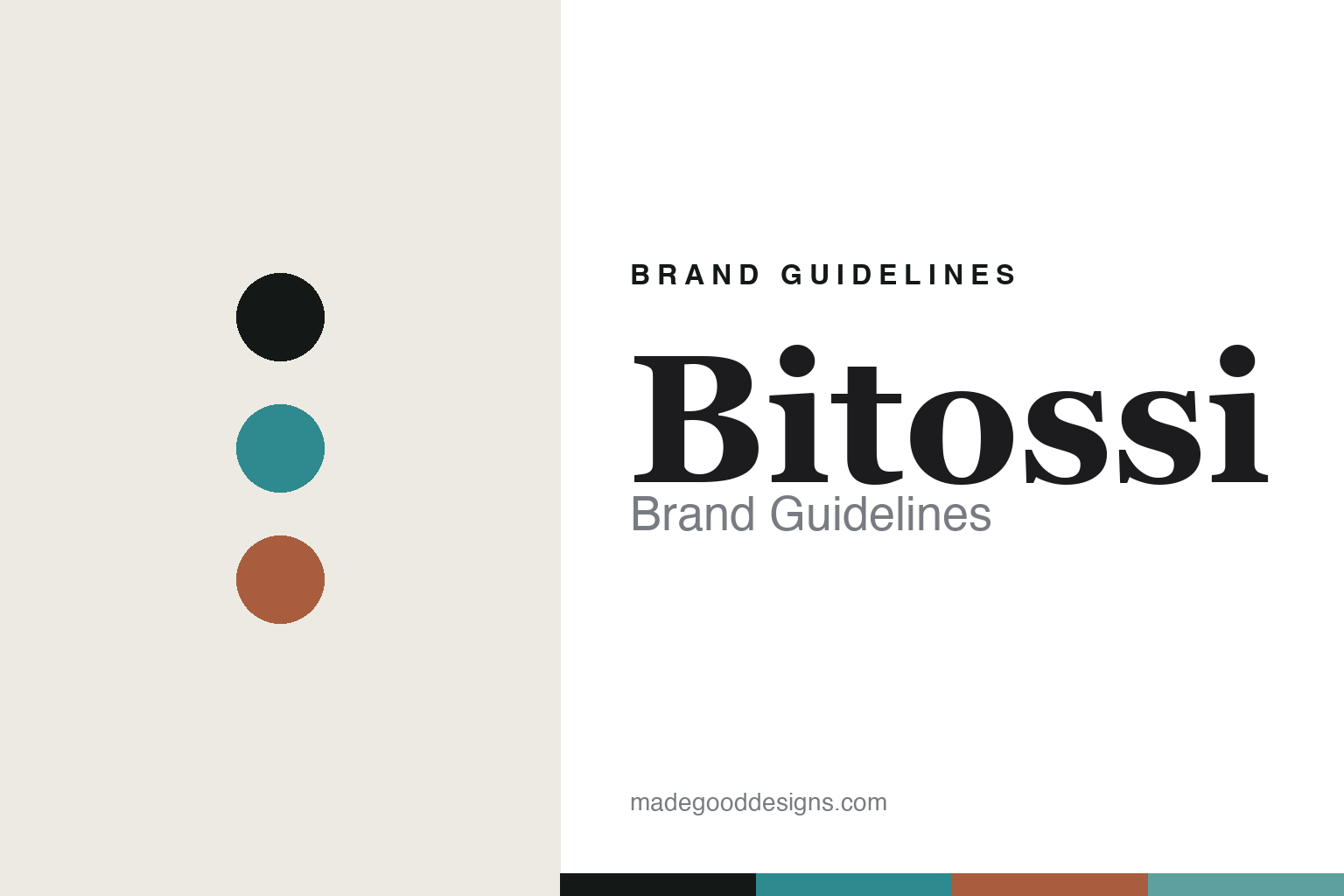 Bitossi brand guidelines — abstract colour-disc homage to the Tuscan house's Rimini Blu glaze and ceramic animals (no logo or product shown)