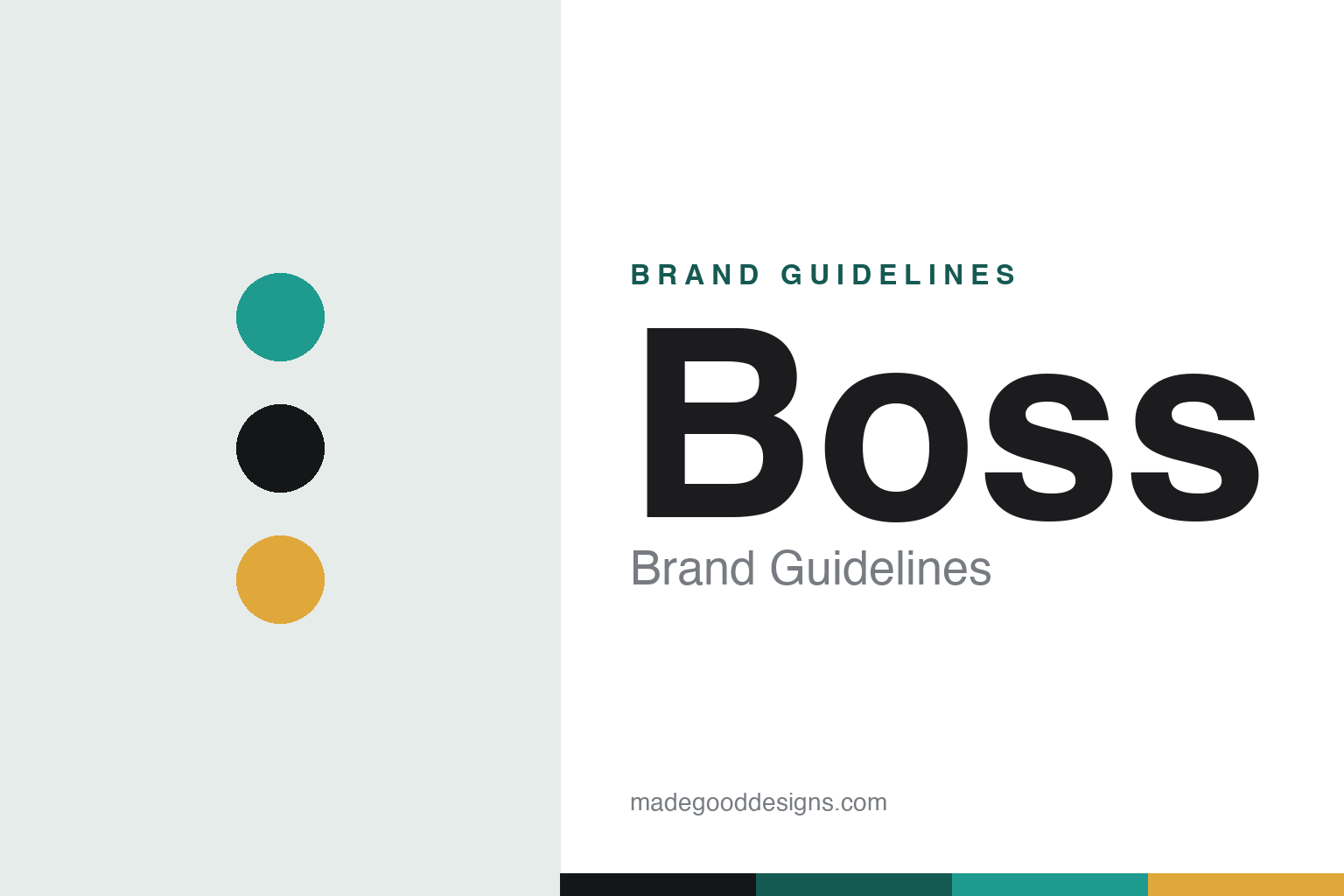 Boss brand guidelines — abstract homage cover in color-coded teal, ink and amber (no logo reproduced)