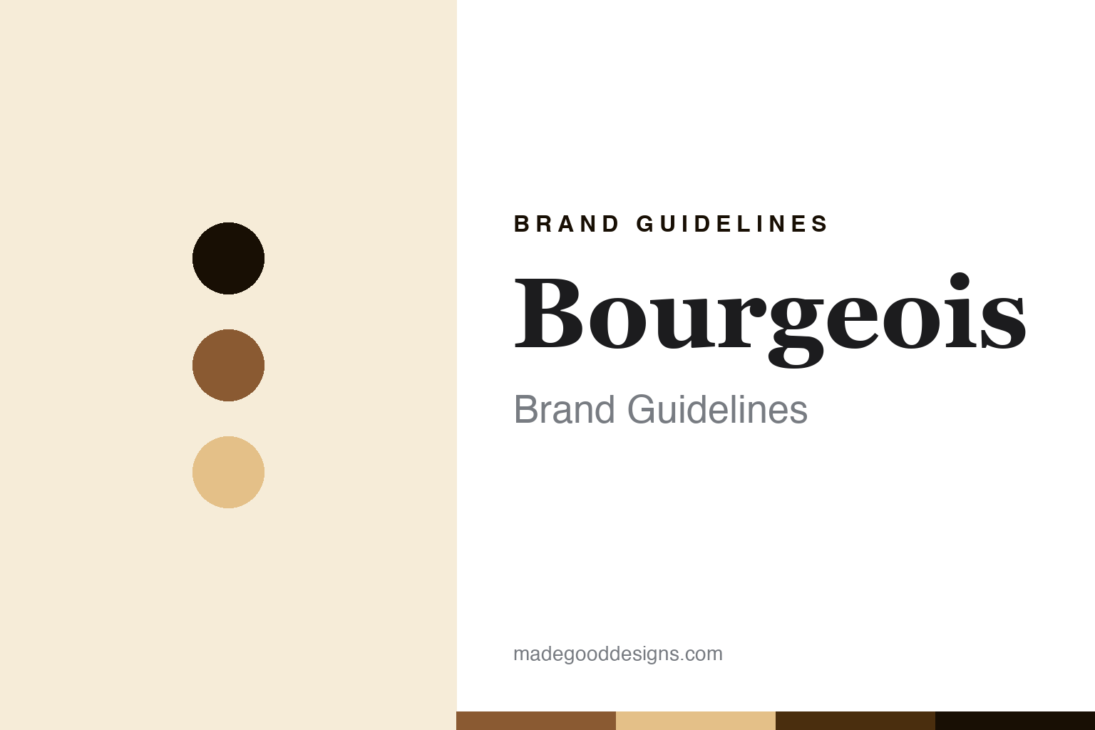 Bourgeois brand guidelines cover, abstract colour discs and soundboard-grain texture in aged caramel