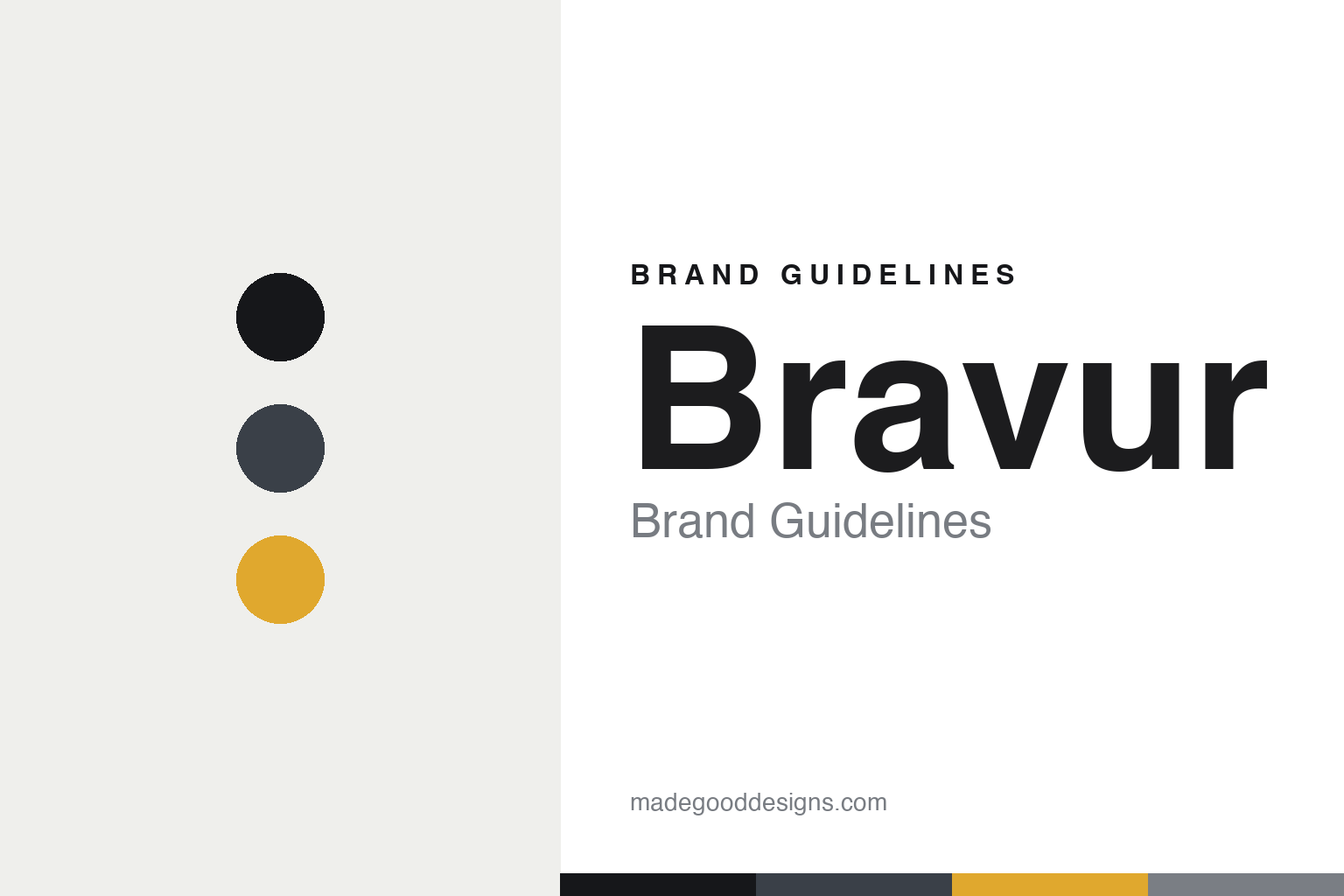 Bravur brand guidelines — abstract colour-disc homage cover (slate and yellow)