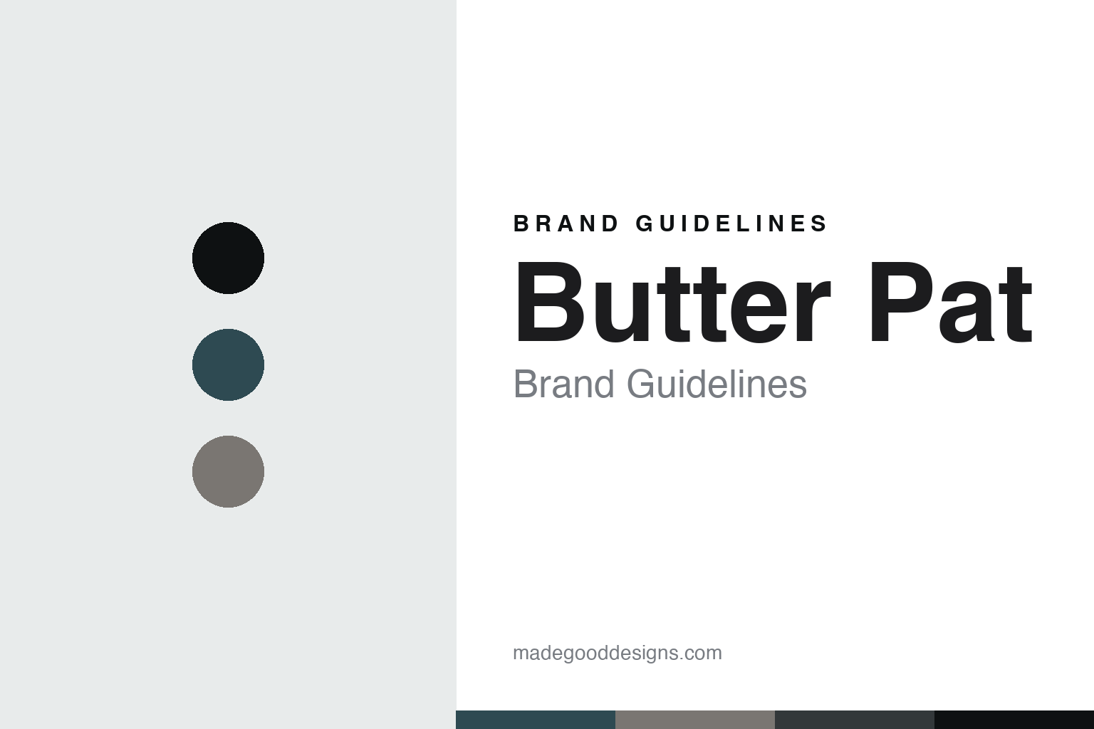 Abstract Chesapeake-slate and iron cover for a Butter Pat brand guidelines design article (colour discs, not a skillet)