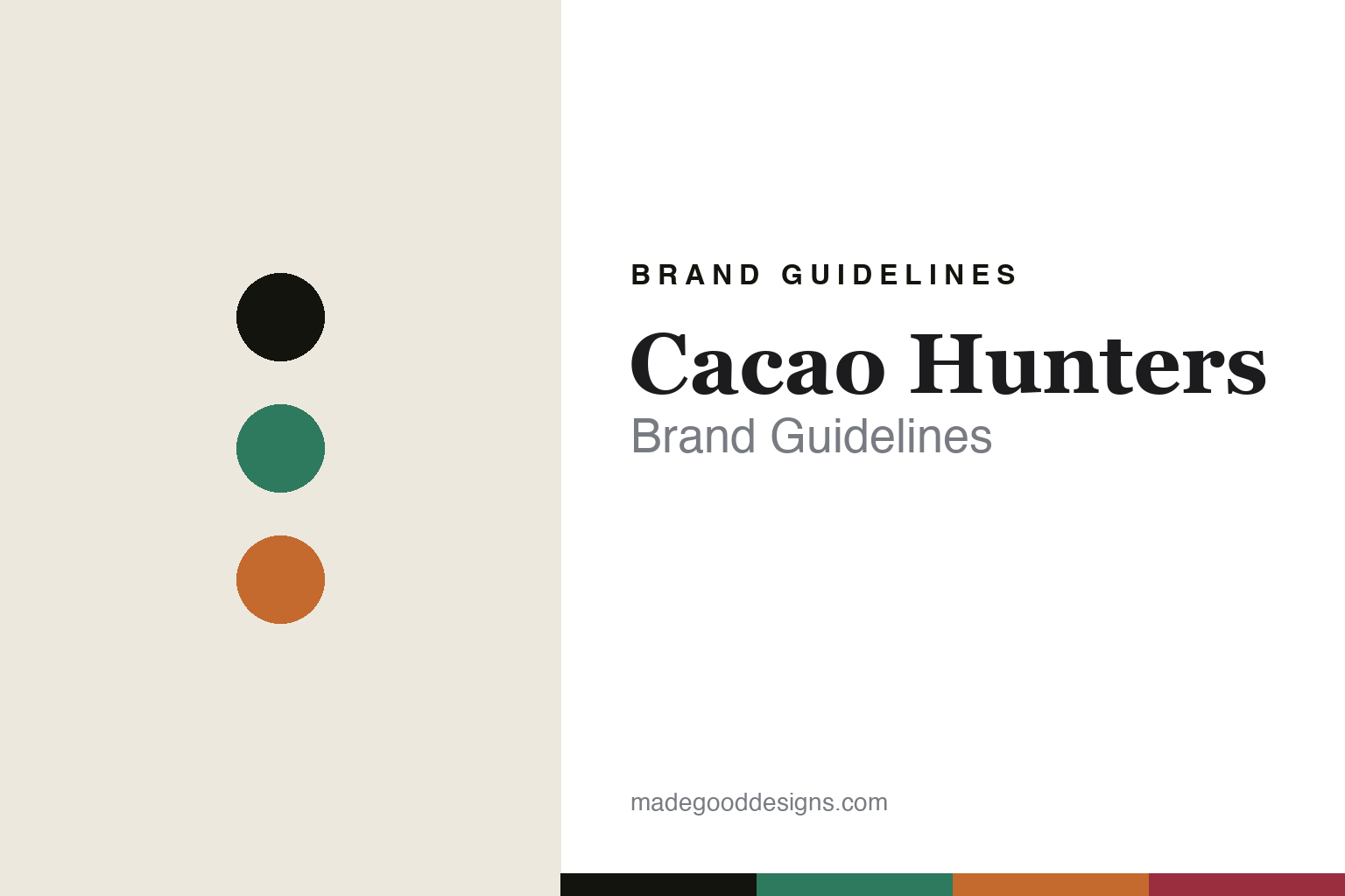 Abstract green-and-orange colour-disc homage to Cacao Hunters' Colombian single-origin chocolate identity (not the Cacao Hunters packaging)