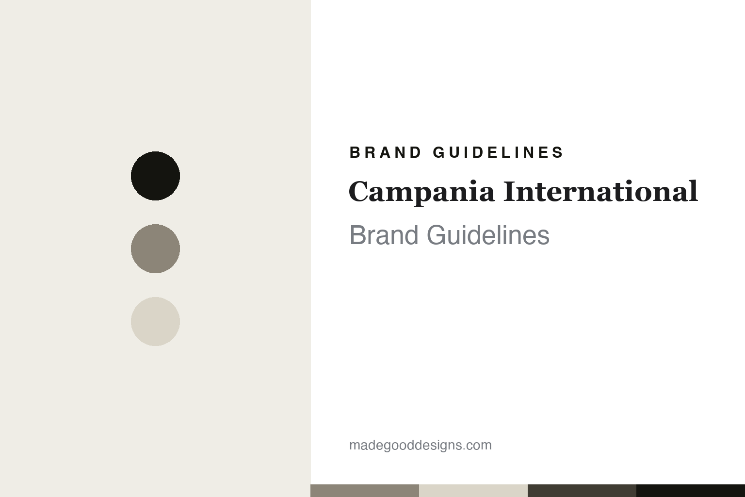 Campania International brand guidelines cover - abstract stone discs and cast-stone texture homage, no urn or logo
