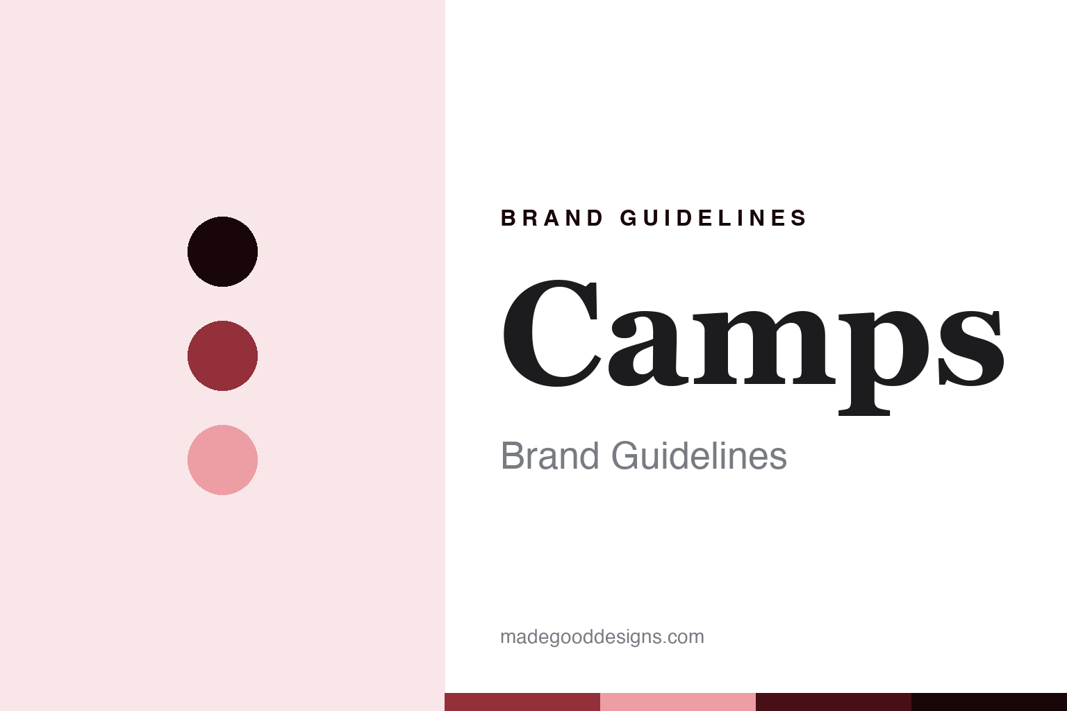 Camps brand guidelines cover, abstract colour discs and soundboard-grain texture in rosewood red