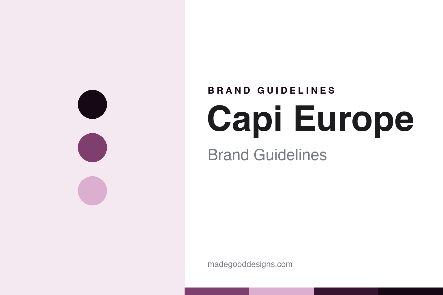 Capi Europe brand guidelines cover - abstract plum discs and composite texture homage, no pot or logo