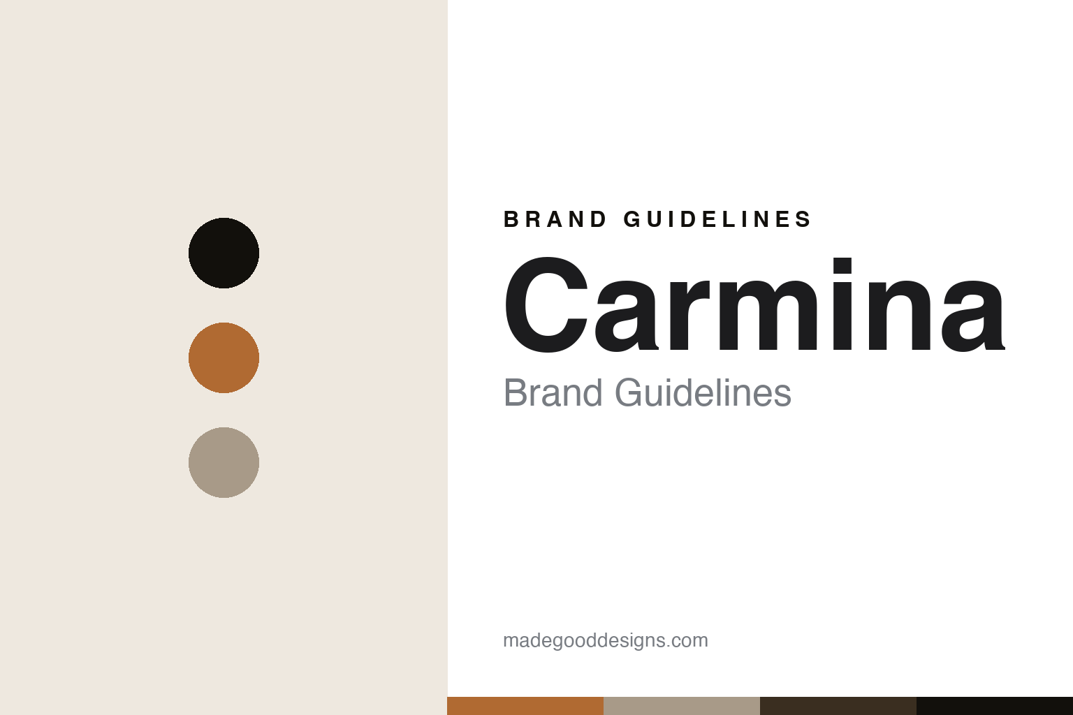 Abstract brand-guidelines cover for Carmina — cognac colour discs and leather-texture swatches (original homage; not a Carmina shoe, last or logo).
