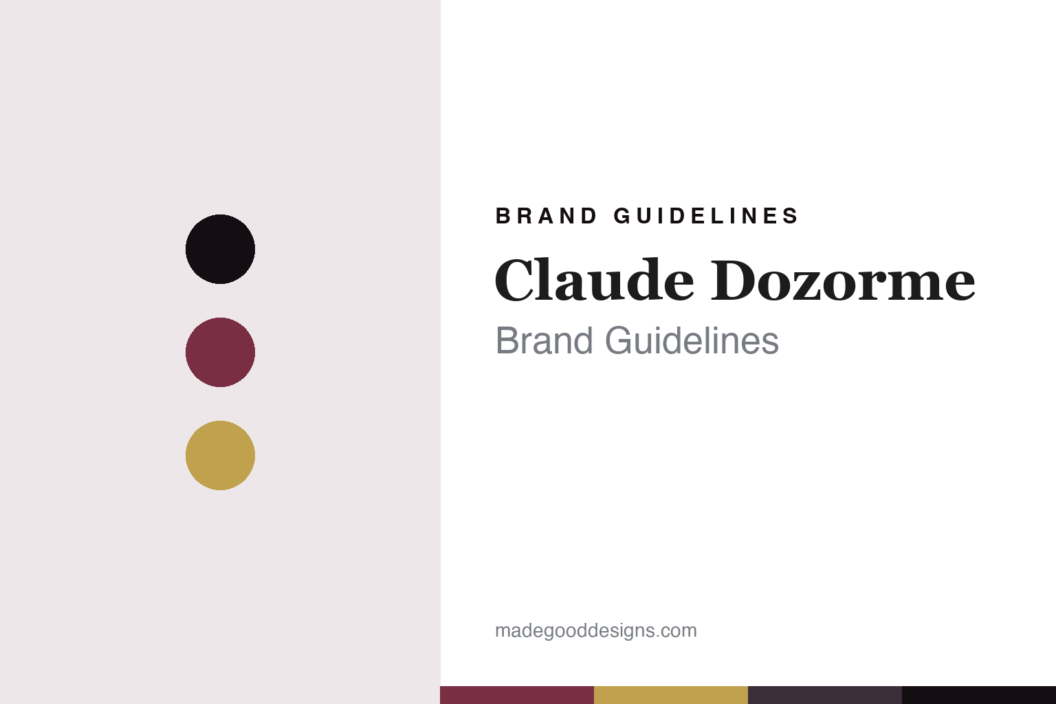 Abstract bordeaux and gold cover for a Claude Dozorme brand guidelines design article (colour discs, not a knife)