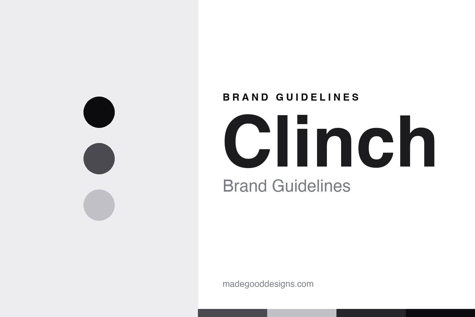 Clinch brand guidelines cover - abstract charcoal colour discs and hand-welt texture