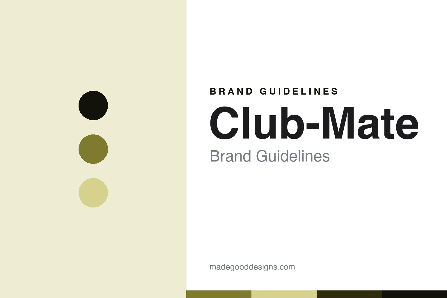 Club-Mate brand guidelines — abstract mate-olive-and-glass colour discs homage (not a Club-Mate product or logo)