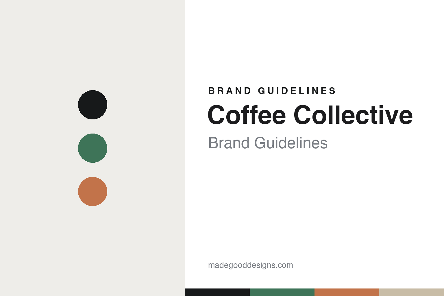 Coffee Collective brand guidelines — abstract colour-disc homage cover in green and terracotta