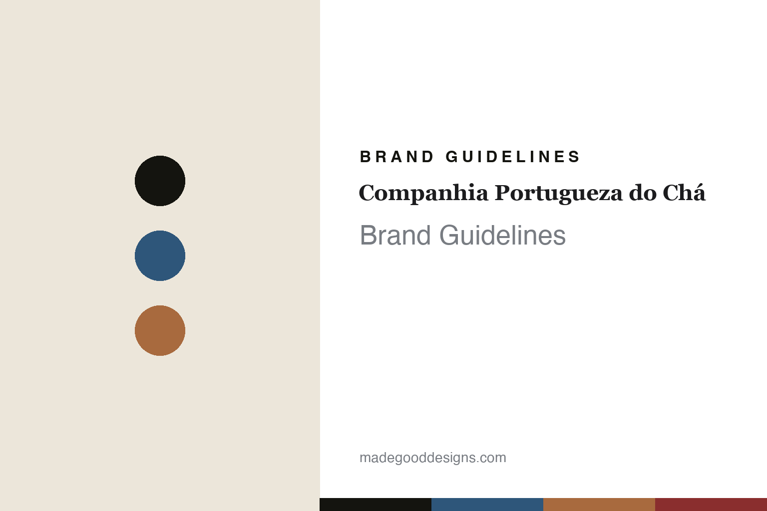 Abstract azulejo-blue-and-terracotta colour-disc homage to Companhia Portugueza do Cha's old-world Lisbon tea identity (not the Companhia Portugueza do Cha packaging)