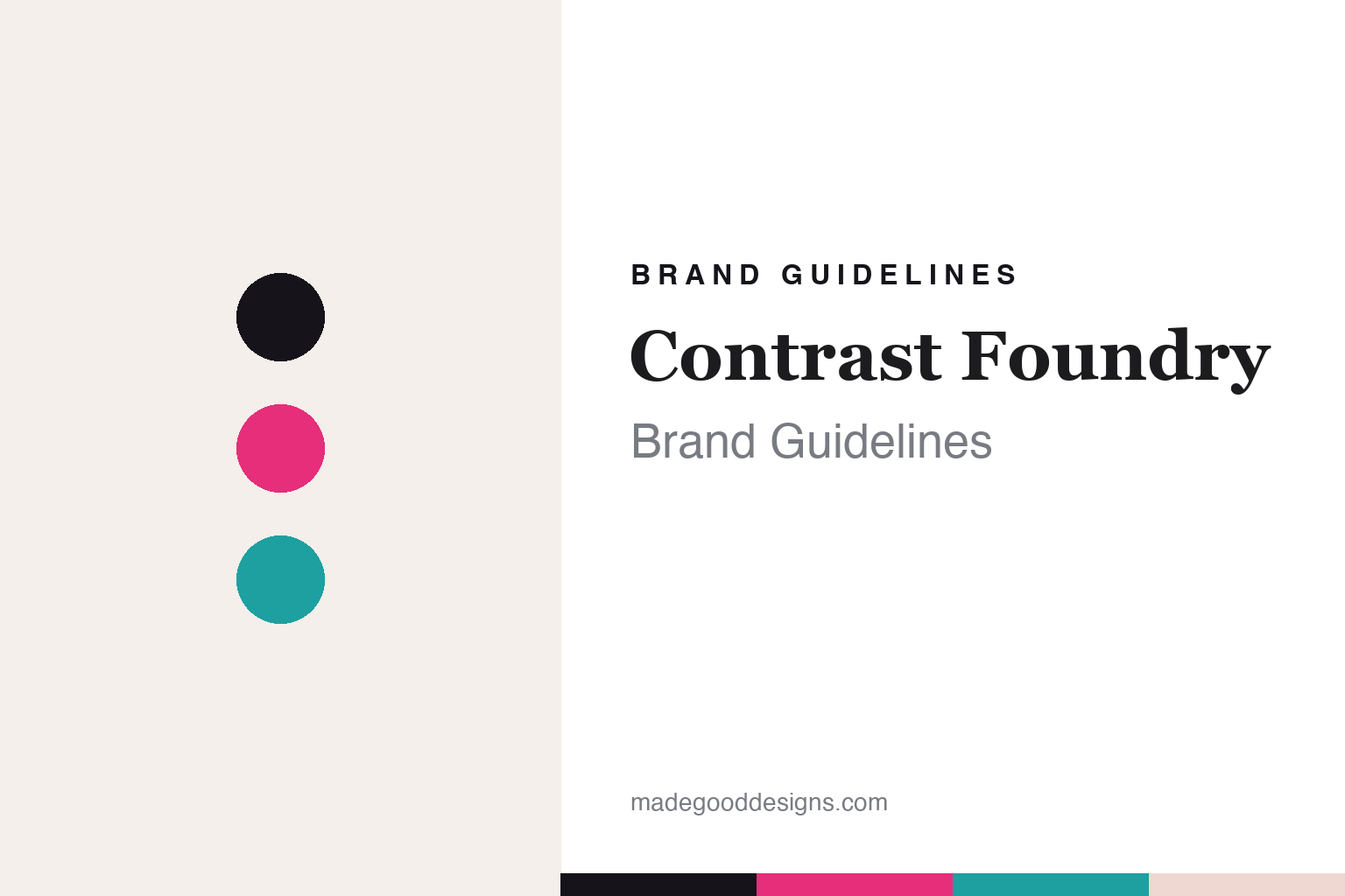 Contrast Foundry brand guidelines cover — ink, magenta and teal discs (abstract homage)