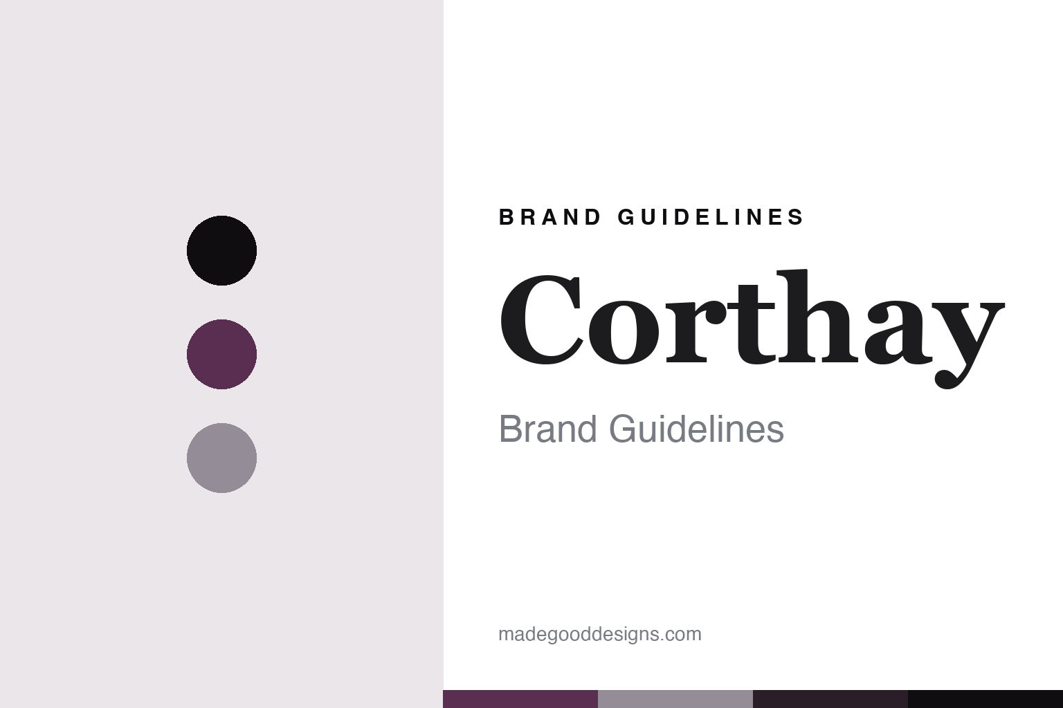 Abstract brand-guidelines cover for Corthay — patina-plum colour discs and leather-texture swatches (original homage; not a Corthay shoe, patina or logo).