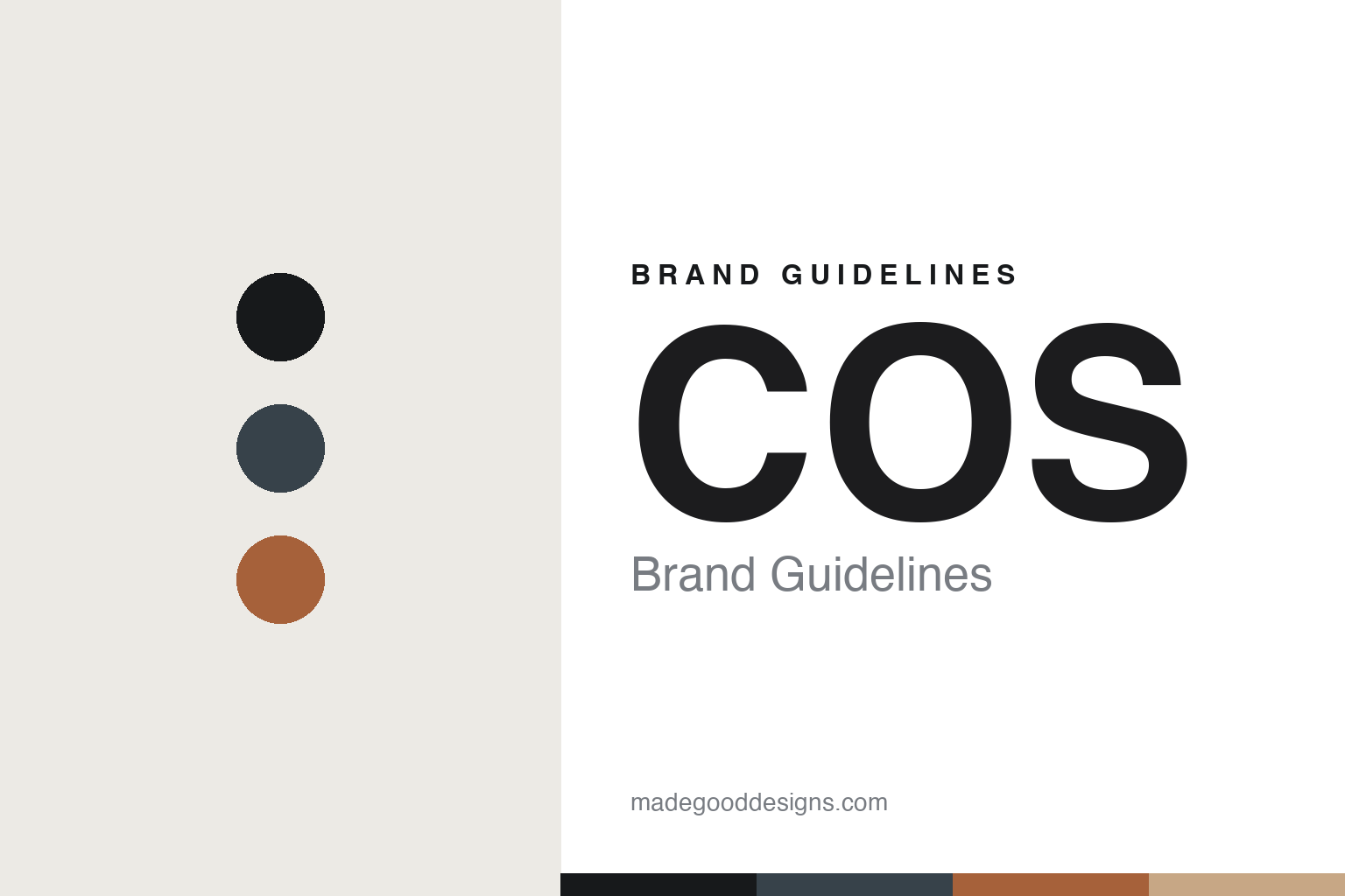 COS wine brand guidelines — abstract colour-disc homage cover in graphite and sienna