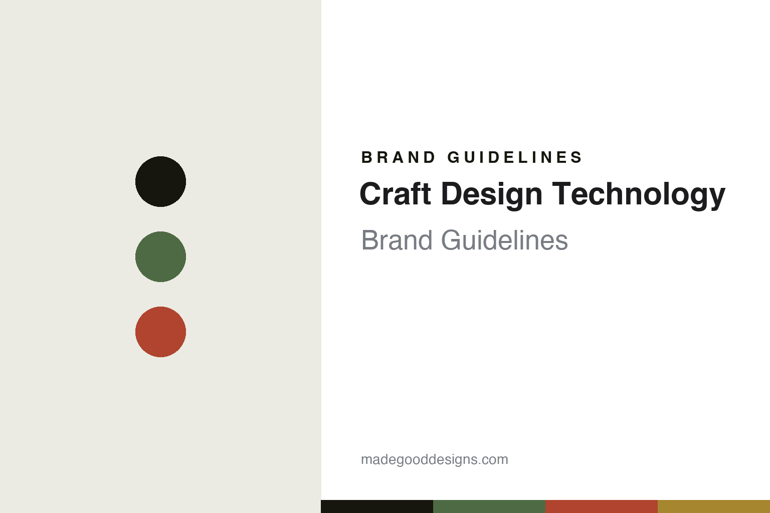 Craft Design Technology brand guidelines cover — refined-green palette with abstract colour-disc homage (not the CDT tools or pattern)