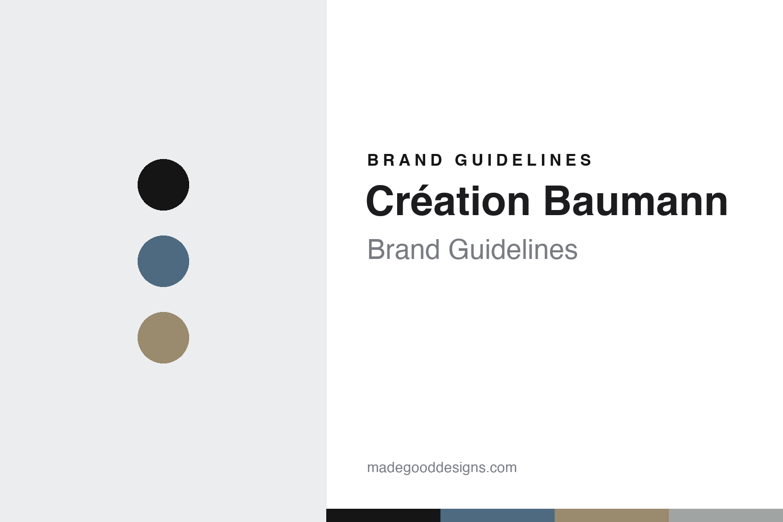 Creation Baumann brand guidelines — abstract colour-disc homage in steel and sand (not the Création Baumann textiles or packaging)