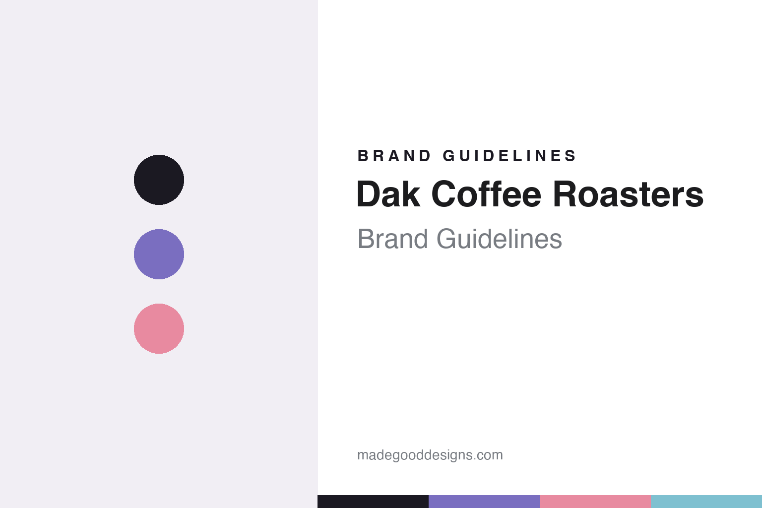 Dak Coffee Roasters brand guidelines — abstract colour-disc homage cover in periwinkle and blush