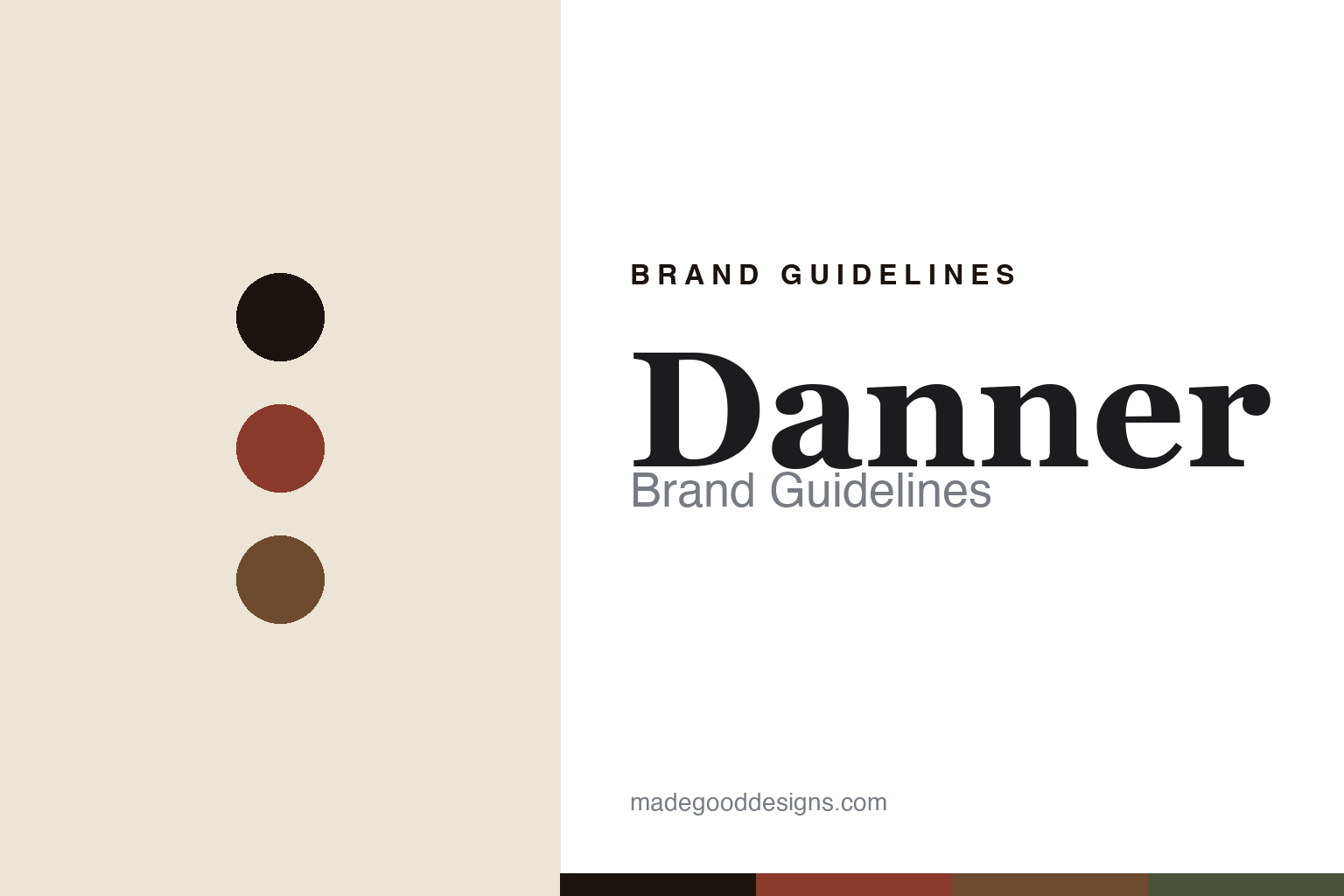 Danner brand guidelines — abstract colour-disc homage cover (heritage red and brown)