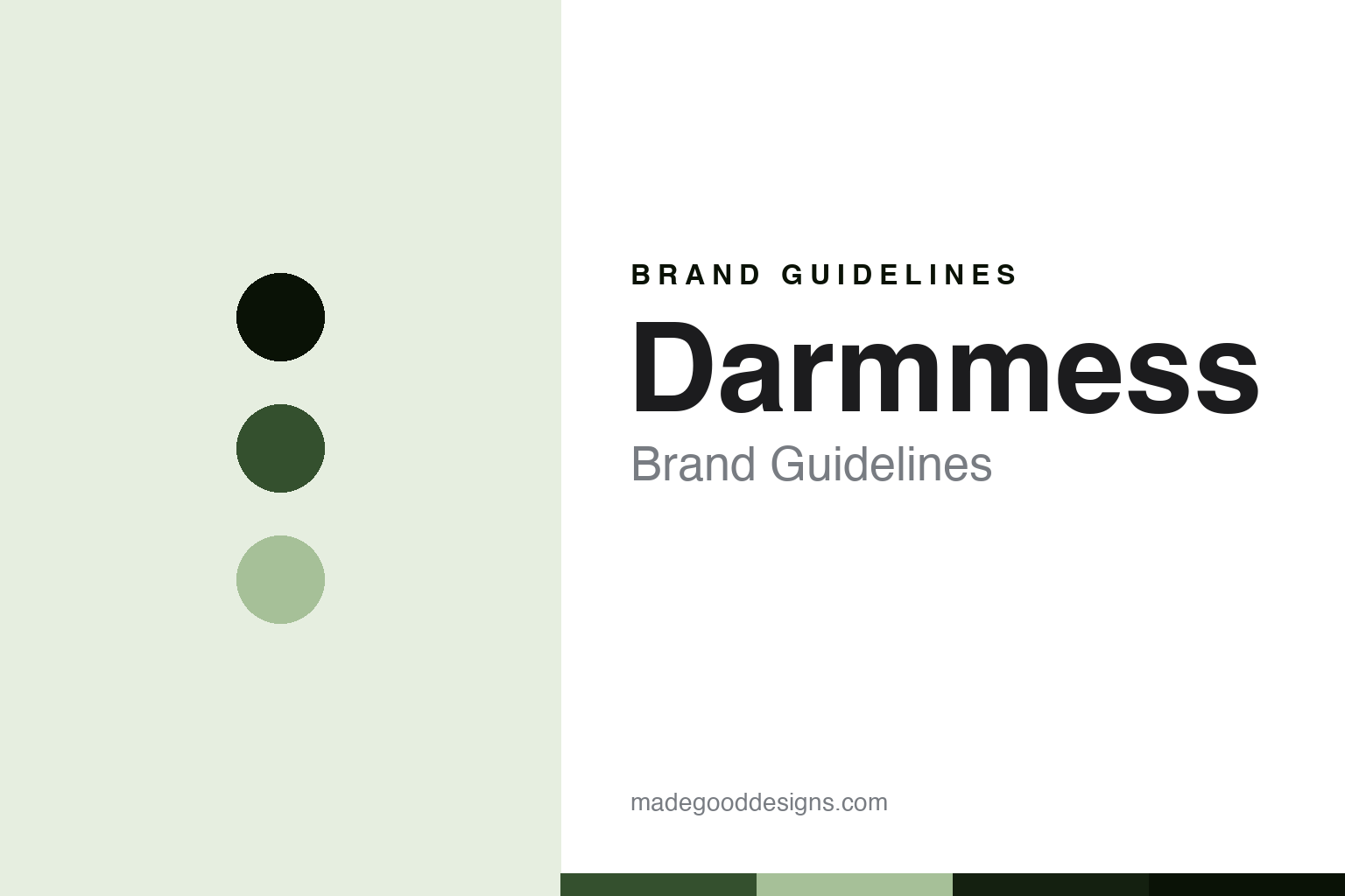 Darmmess brand guidelines — abstract homage cover in Souri green and deep green with a Levantine-sans register