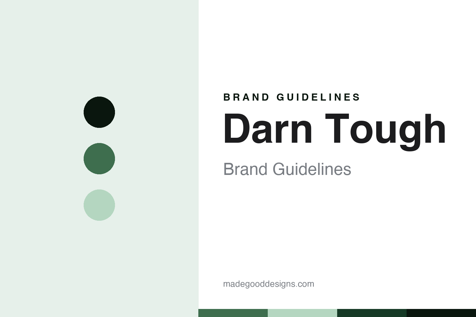 Darn Tough brand guidelines cover - abstract forest-green discs and merino-knit texture homage, no sock or logo
