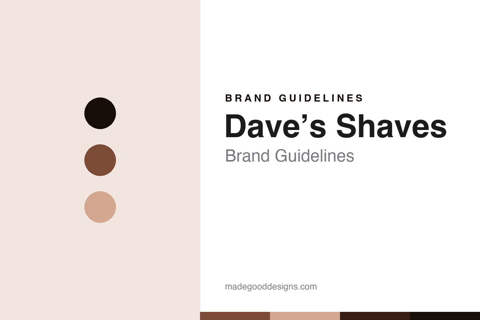 Dave's Shaves brand guidelines cover — abstract cherry and warm-wood colour discs and wood/brass texture (homage; not a Dave's Shaves tool or mark)