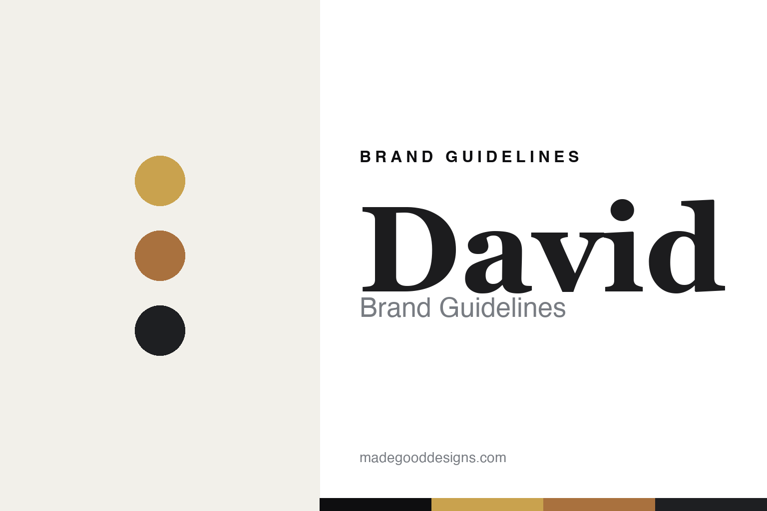 Abstract homage cover for David brand guidelines — gold, bronze and charcoal discs