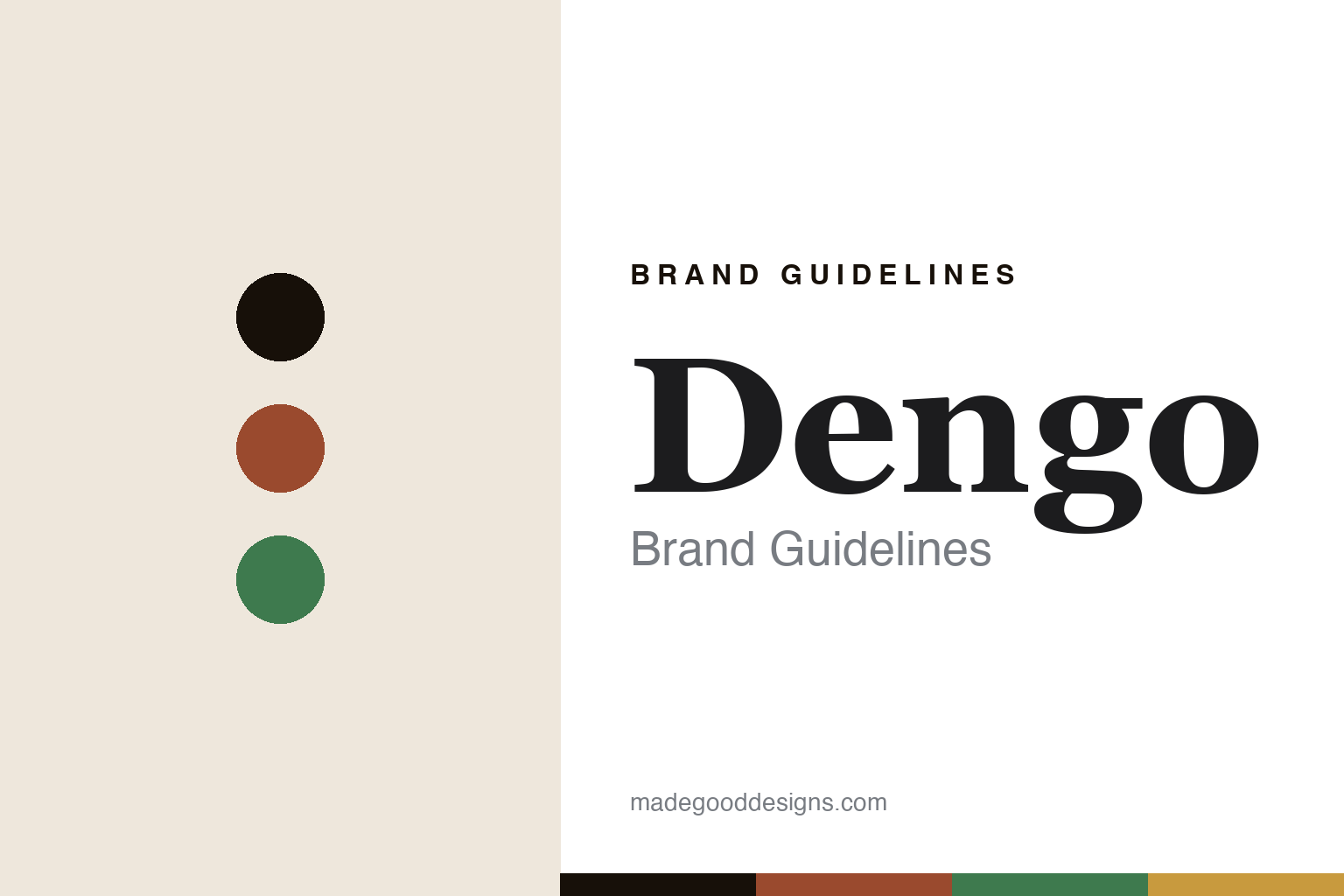 Abstract terracotta-and-green colour-disc homage to Dengo's fair-pay Brazilian chocolate identity (not the Dengo packaging)