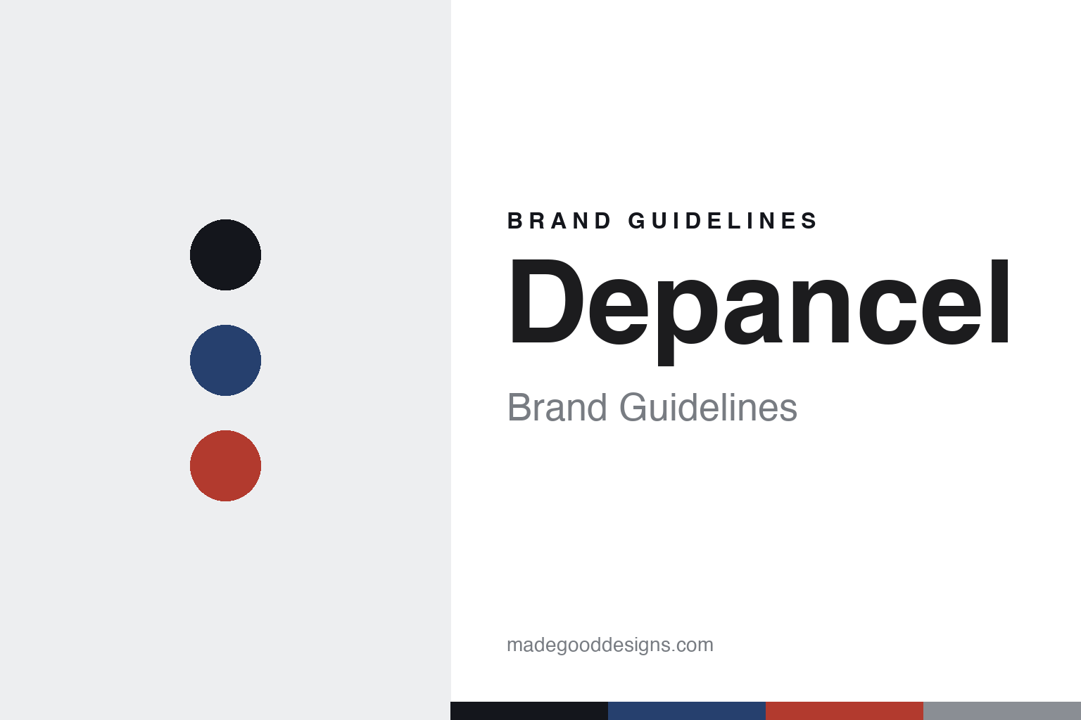 Depancel brand guidelines — abstract colour-disc homage cover (racing blue and red)