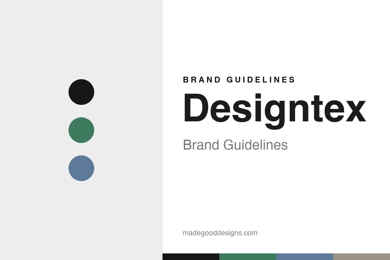 Designtex brand guidelines — abstract colour-disc homage in green and steel (not the Designtex textiles or packaging)