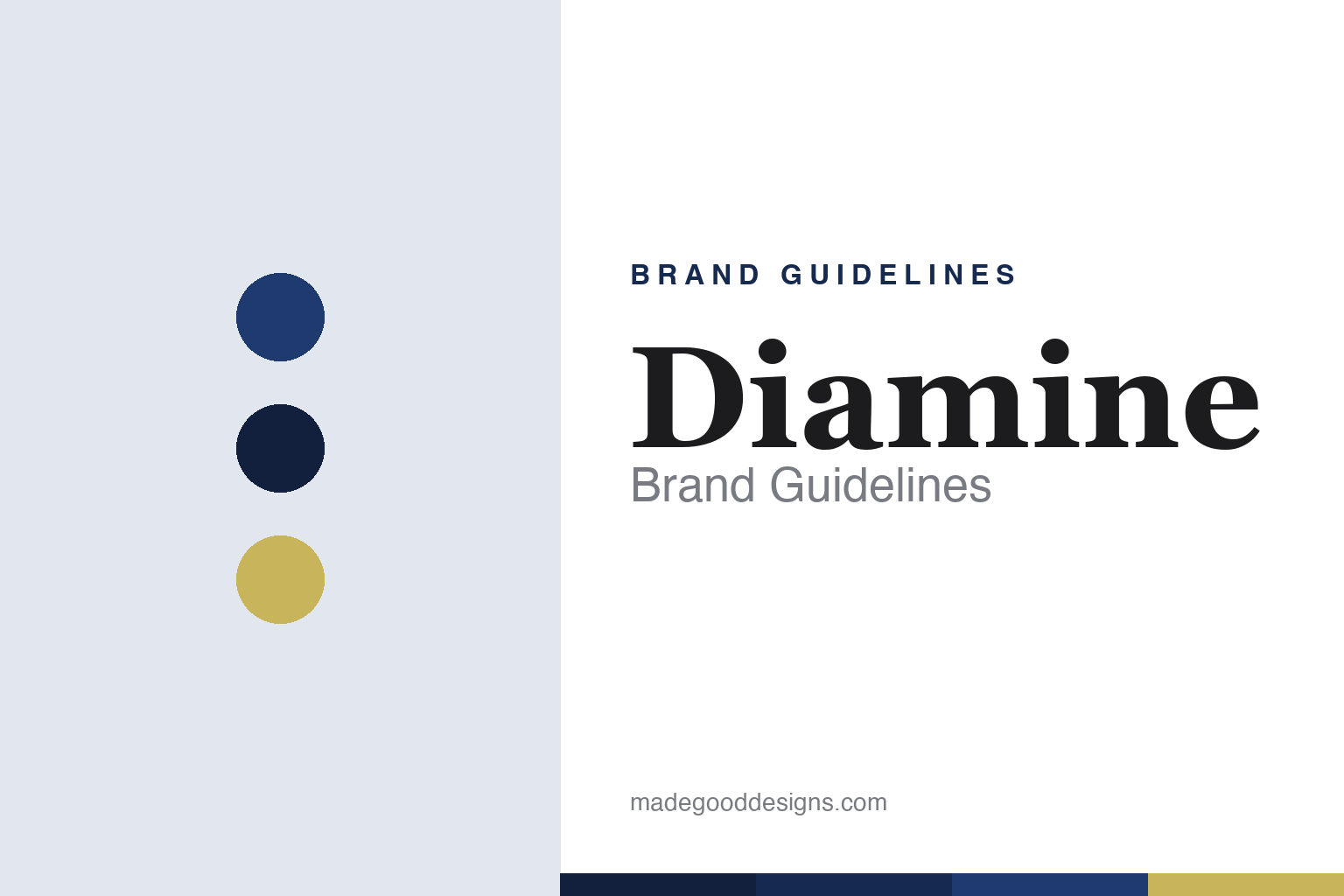 Diamine brand guidelines cover — ink-blue and gilt colour discs (abstract homage, not a Diamine asset)