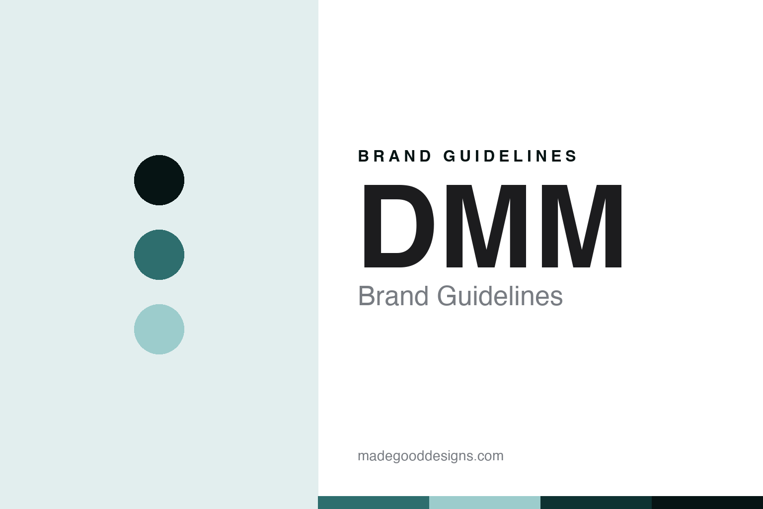 DMM brand guidelines — abstract homage cover in Welsh teal and slate mist, forged-sans register