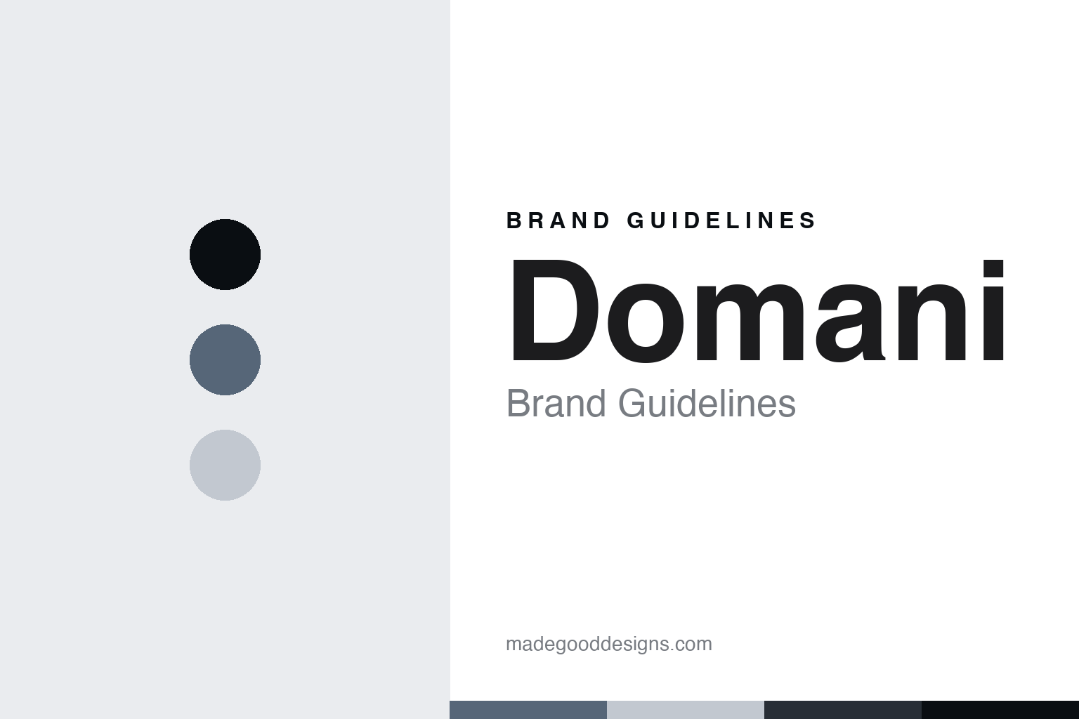Domani brand guidelines cover - abstract zinc-slate discs and zinc and copper texture homage, no pot or logo