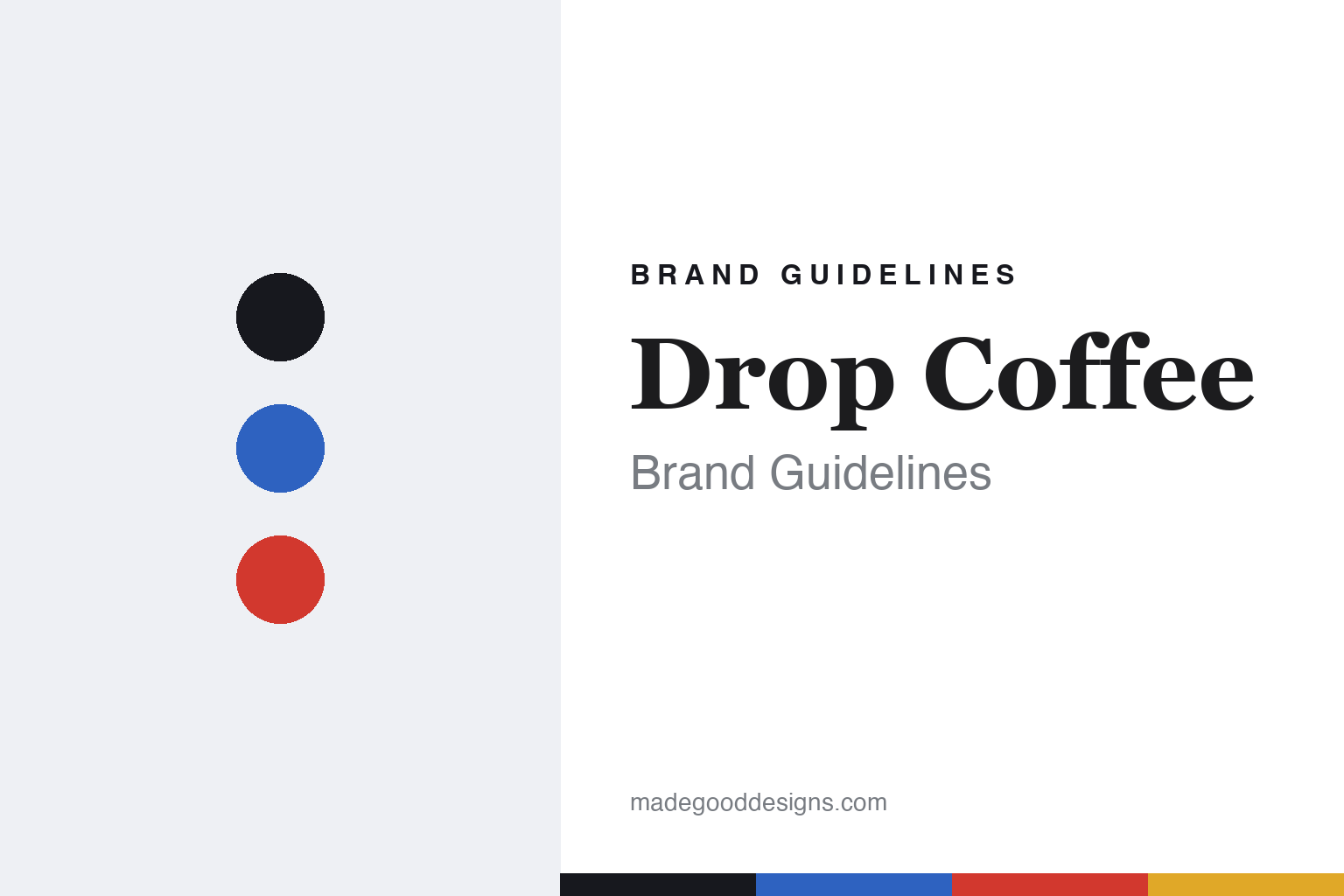 Drop Coffee brand guidelines — abstract colour-disc homage cover in cobalt and folk red