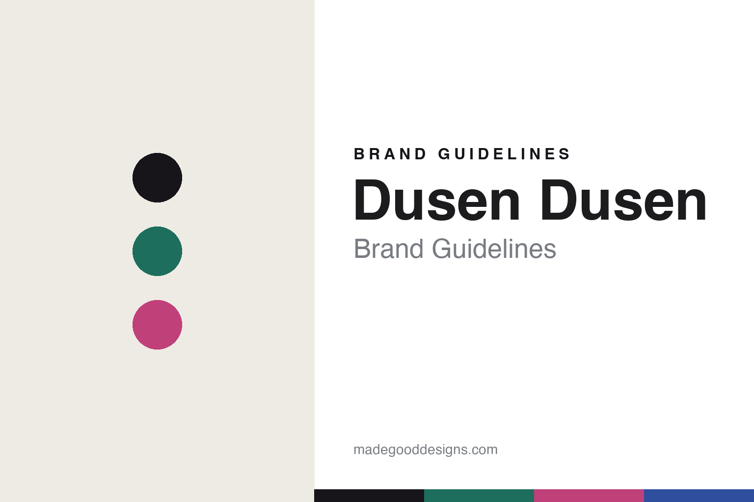 Dusen Dusen brand guidelines cover — clashing-brights palette with abstract colour-disc homage (not the Dusen Dusen prints)