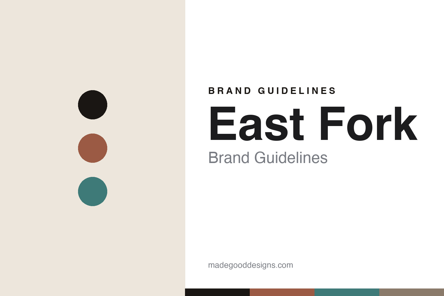 East Fork brand guidelines — abstract colour-disc homage to the Asheville pottery's curated matte glaze palette (no logo or product shown)