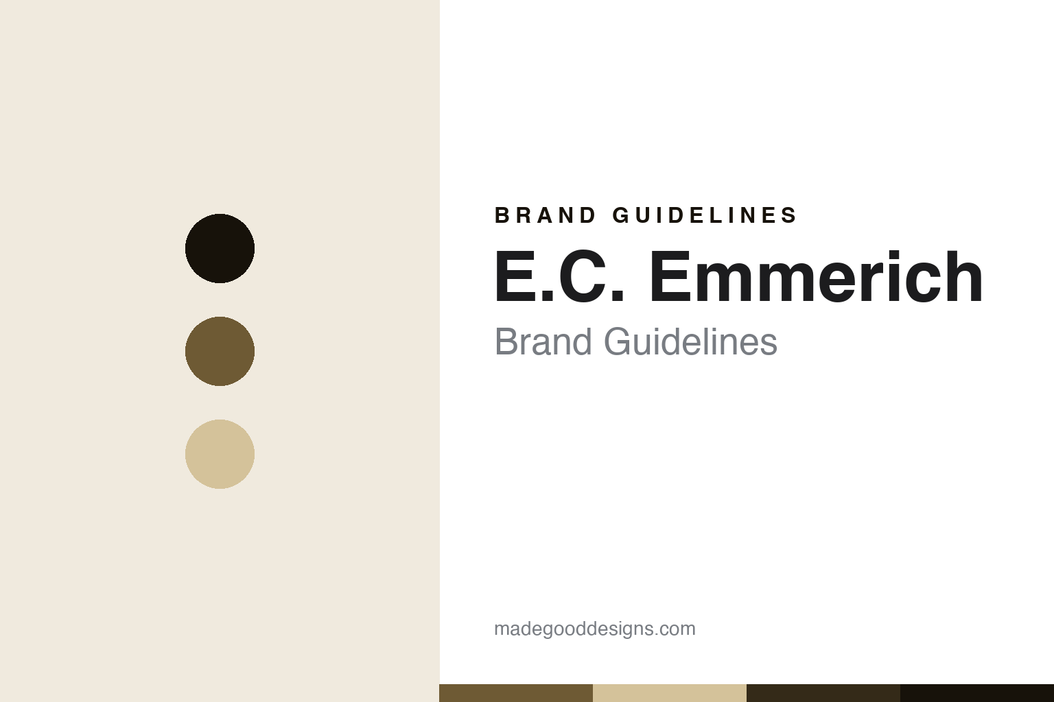 E.C. Emmerich brand guidelines cover — abstract hornbeam and pale-wood colour discs and wood-grain texture (homage; not an E.C. Emmerich plane or logo)