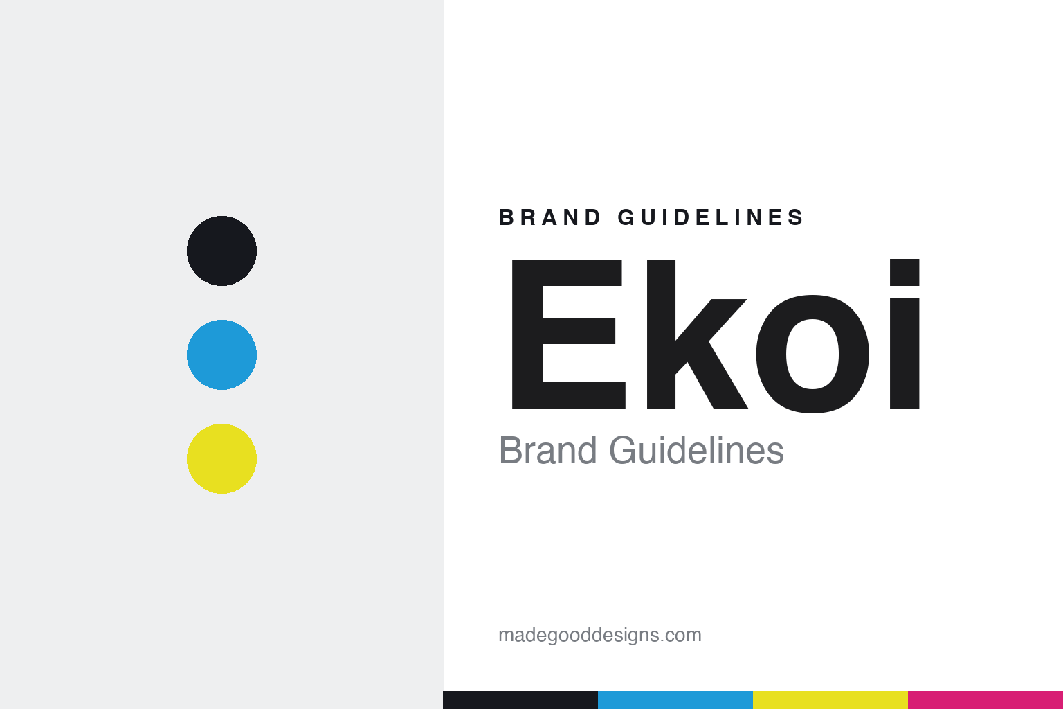 Ekoi brand guidelines cover — abstract bold high-vis colour-disc homage (not the Ekoi logo)
