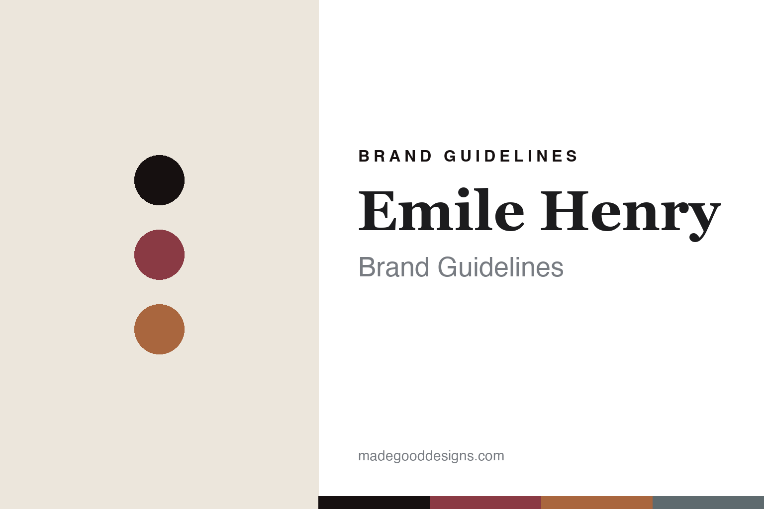 Emile Henry brand guidelines — abstract colour-disc homage to the Marcigny house's high-fired Burgundy-clay ceramic (no logo or product shown)