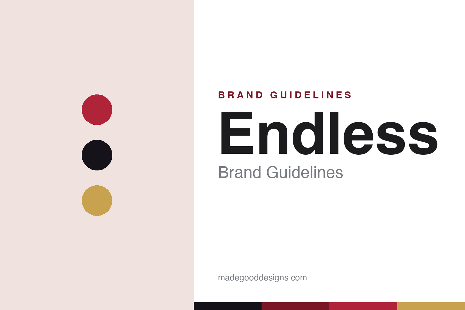 Endless brand guidelines cover — crimson and ink colour discs (abstract homage, not an Endless asset)