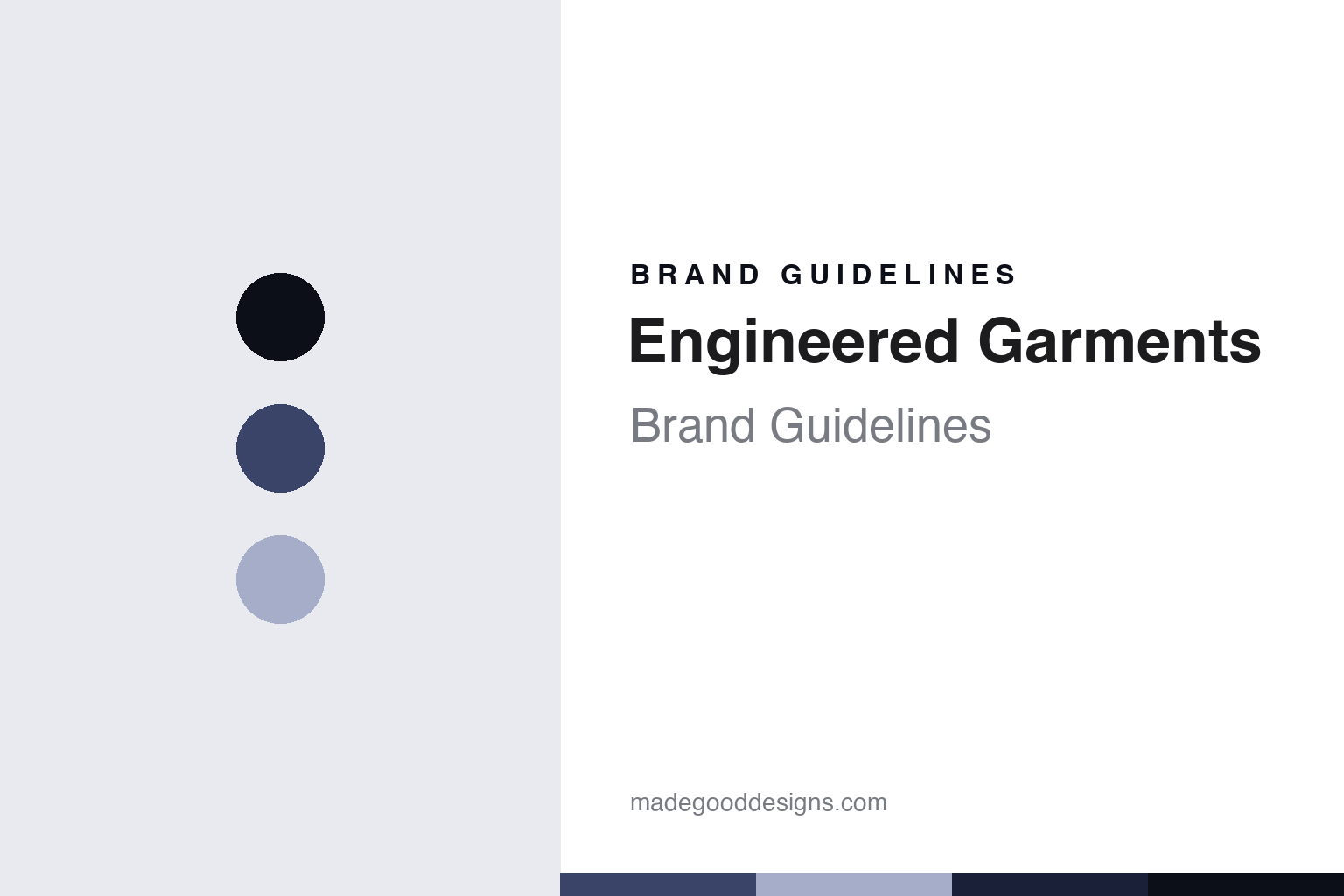 Engineered Garments brand-guidelines cover — abstract indigo and chambray colour discs on paper (original homage, no logo or garment).