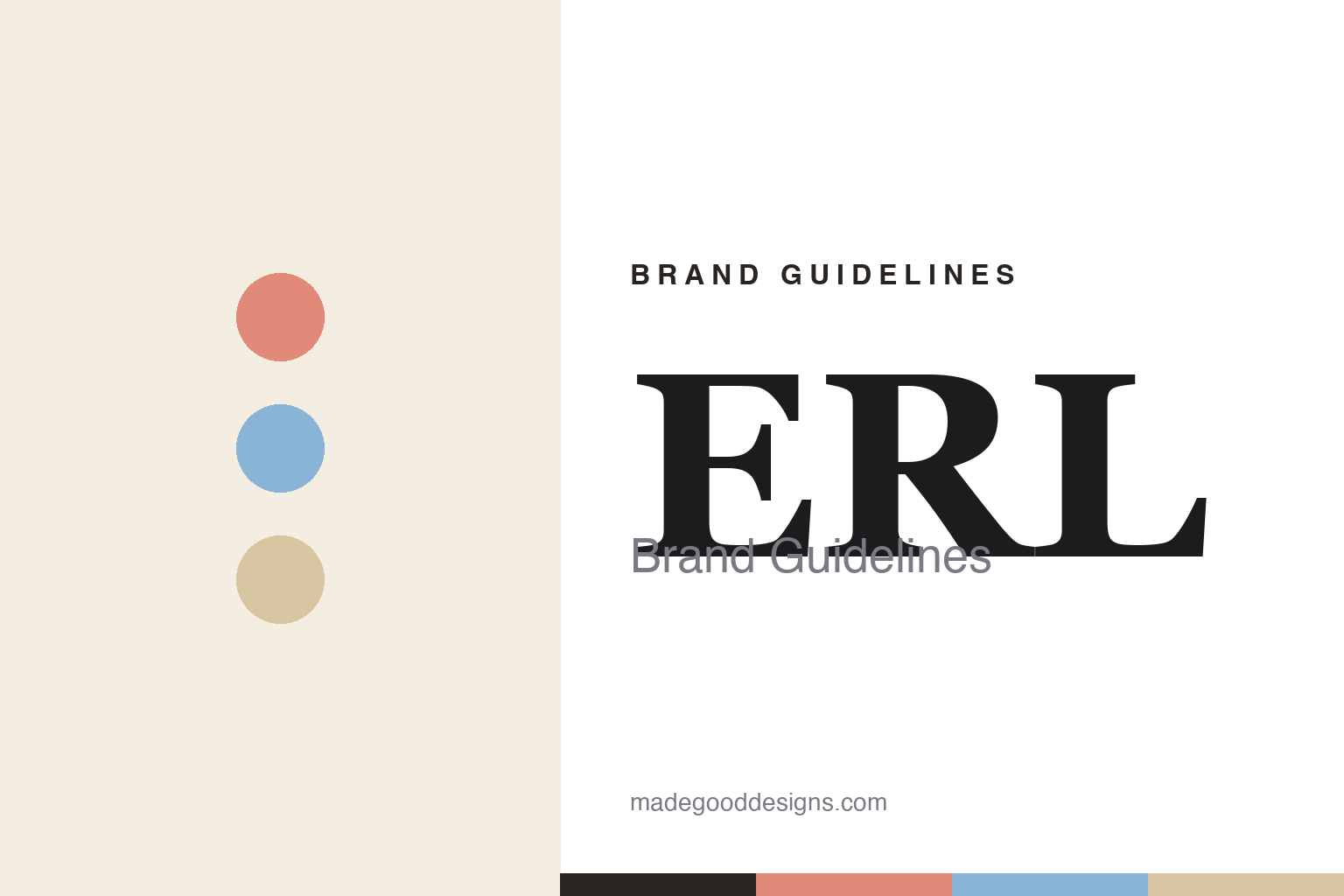 ERL brand guidelines cover — abstract sun-bleached colour discs (faded coral, washed sky, sand), not the ERL logo