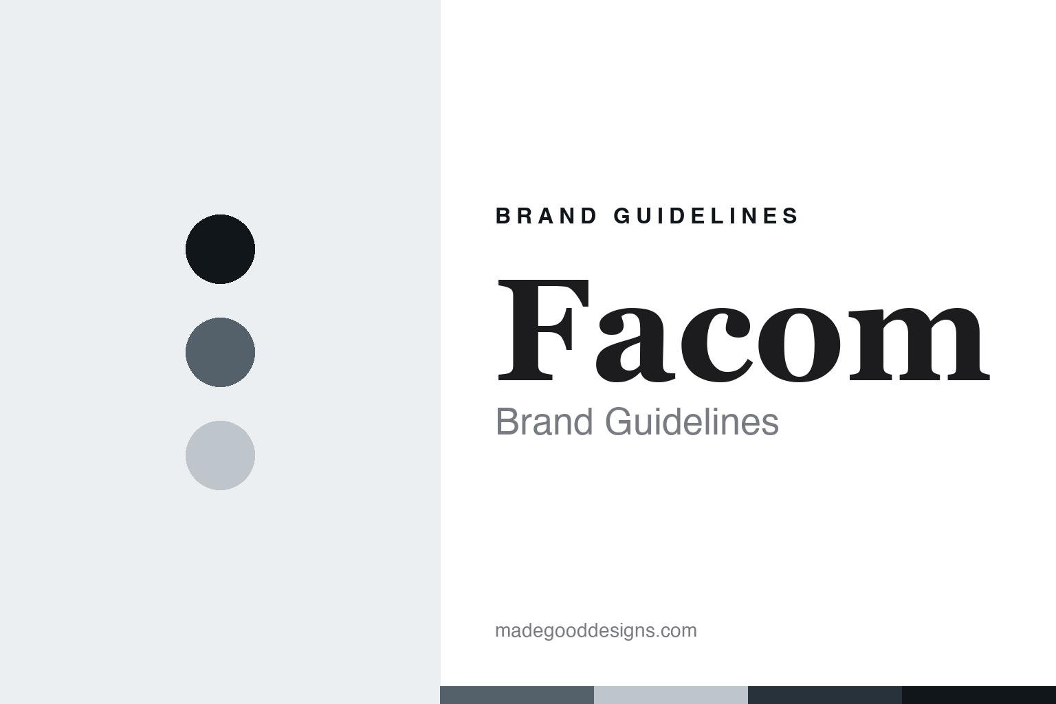 Facom brand guidelines cover — abstract gunmetal palette discs and machined-steel texture (homage, not the Facom logo or red tool-chest colour)