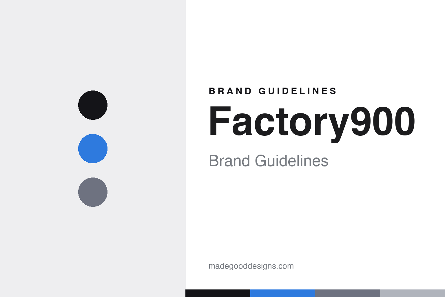 Factory900 brand guidelines — abstract colour-disc homage (electric blue and steel), not the Factory900 frames