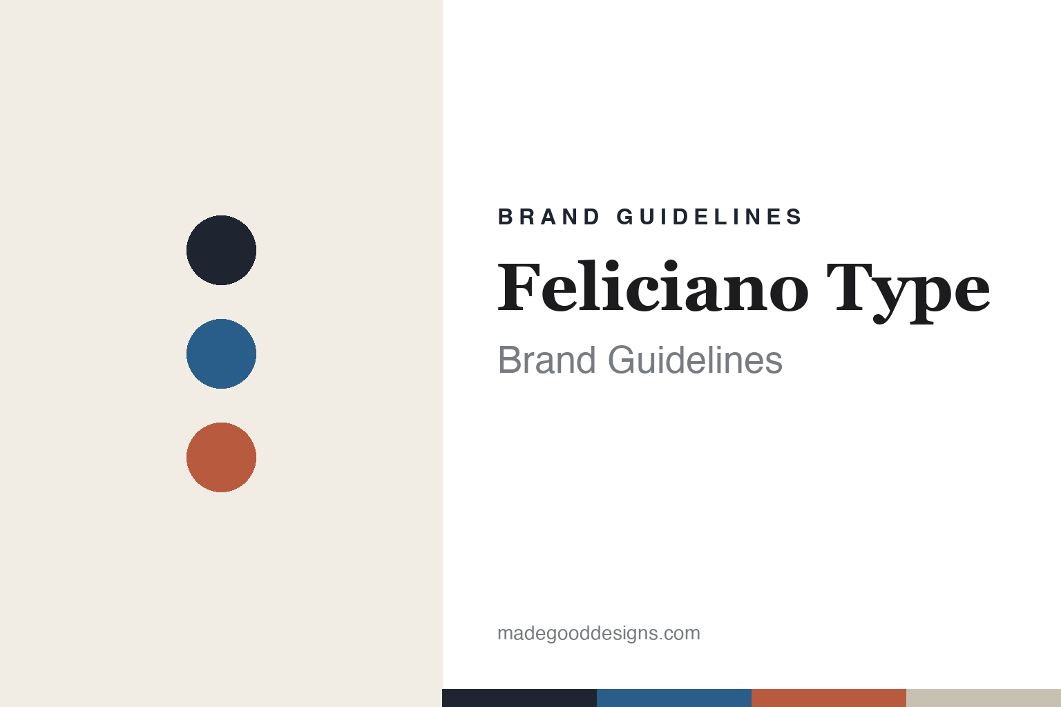 Feliciano Type brand guidelines cover — ink, azulejo-blue and terracotta discs (abstract homage)