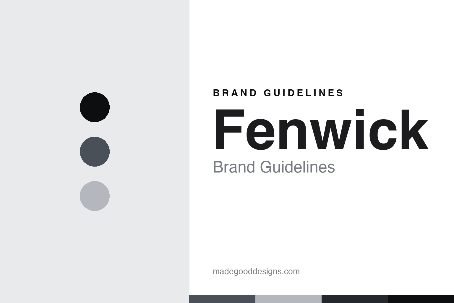Fenwick brand guidelines — abstract graphite palette and graphite-sans cover homage (not affiliated)