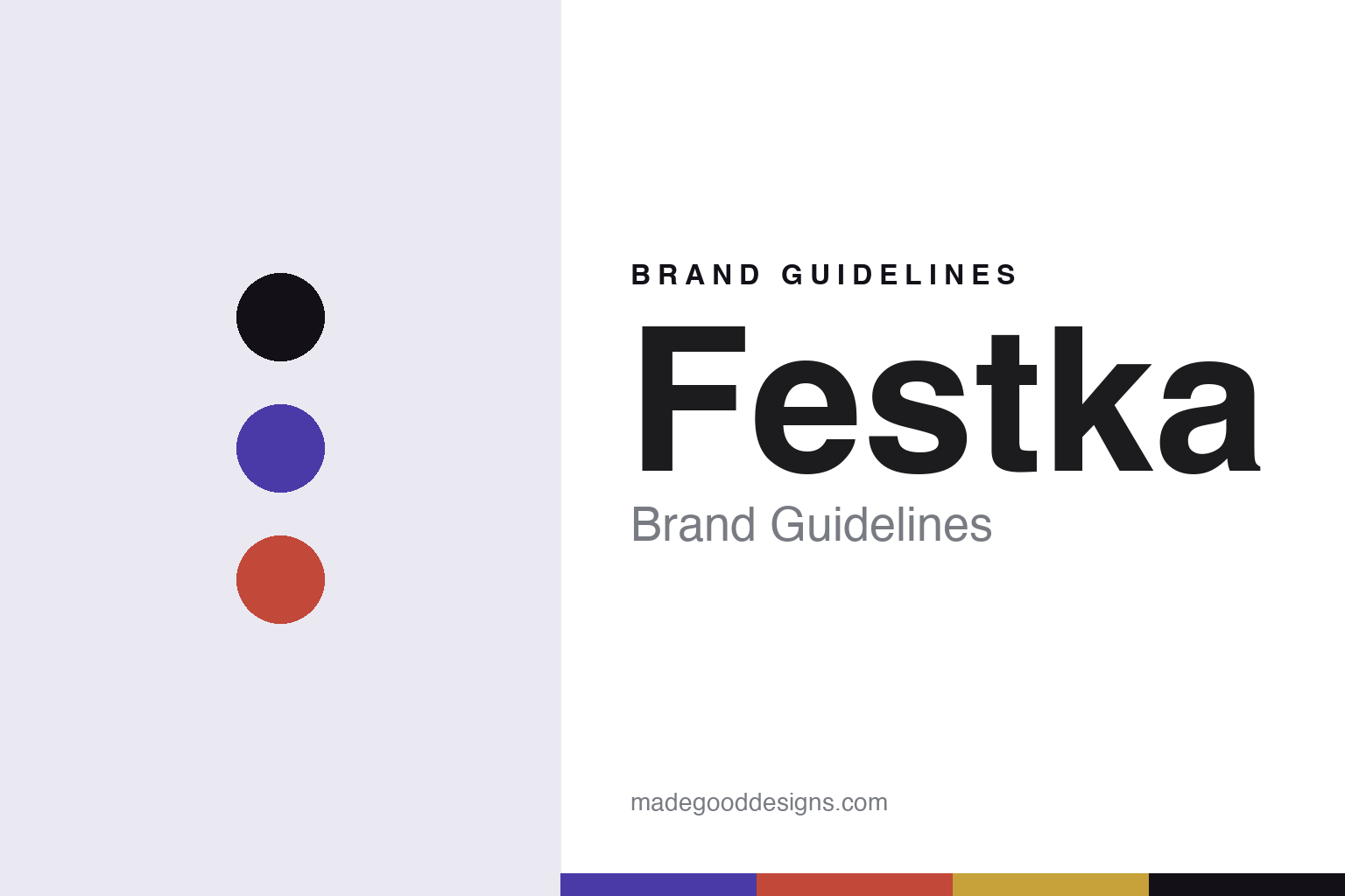 Festka brand guidelines cover — abstract colour discs and palette band (design homage, not a Festka asset)