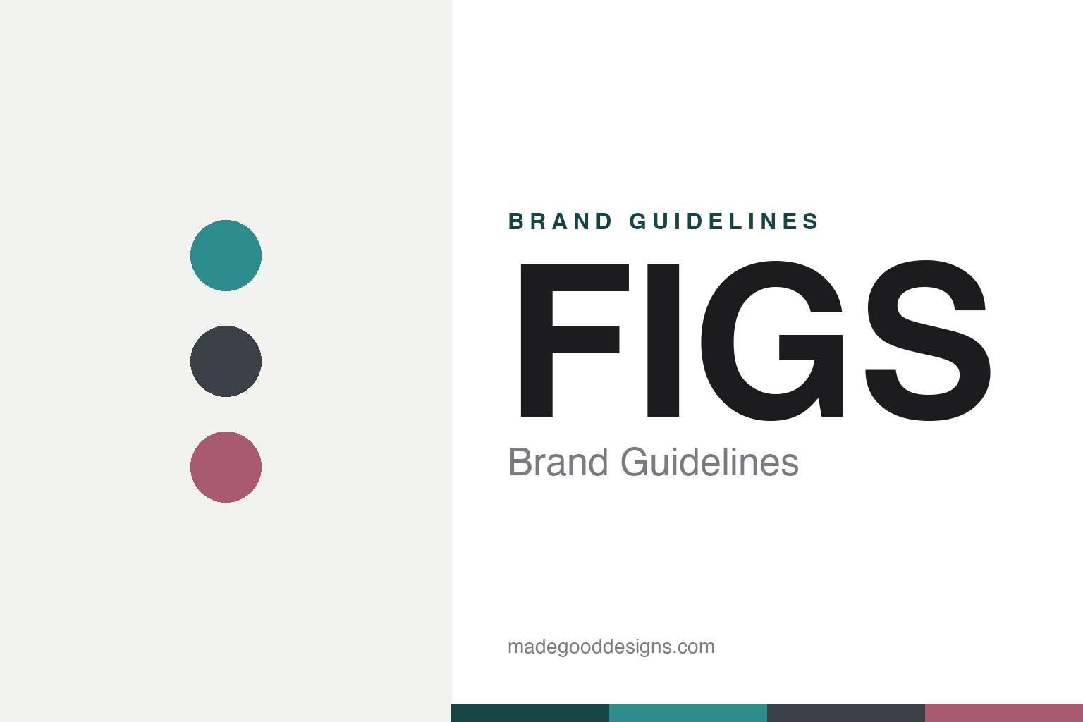 Abstract homage cover for FIGS brand guidelines — teal, graphite and mauve discs