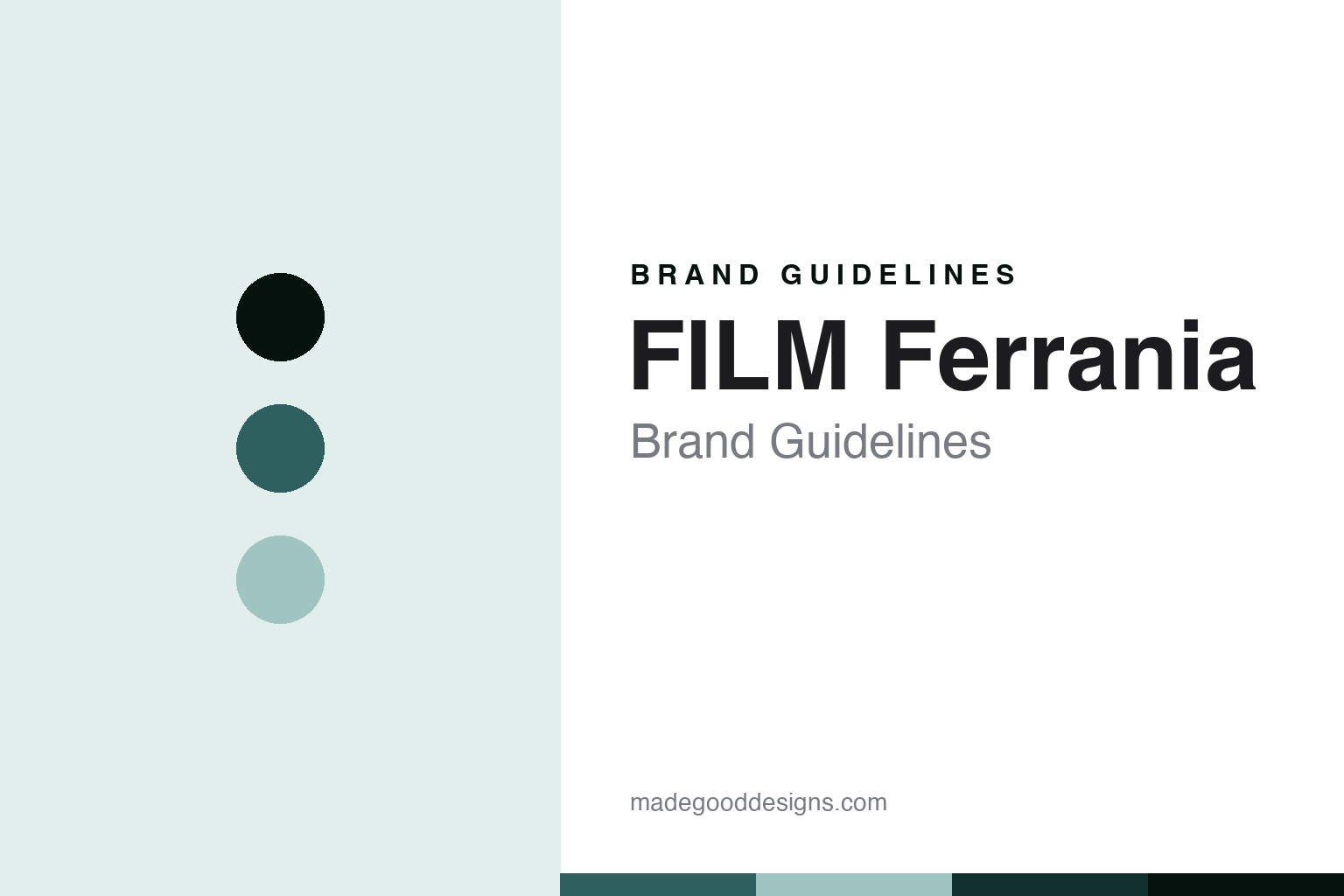 FILM Ferrania brand-guidelines cover — abstract petrol-teal and mist colour discs on paper (original homage, no logo, film or camera).