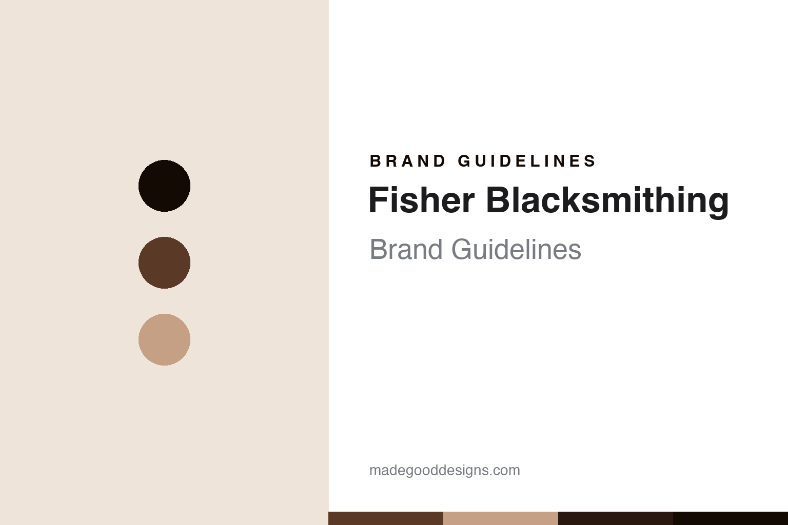 Fisher Blacksmithing brand guidelines — abstract homage cover in walnut, ink and tan; not a Fisher Blacksmithing product or logo