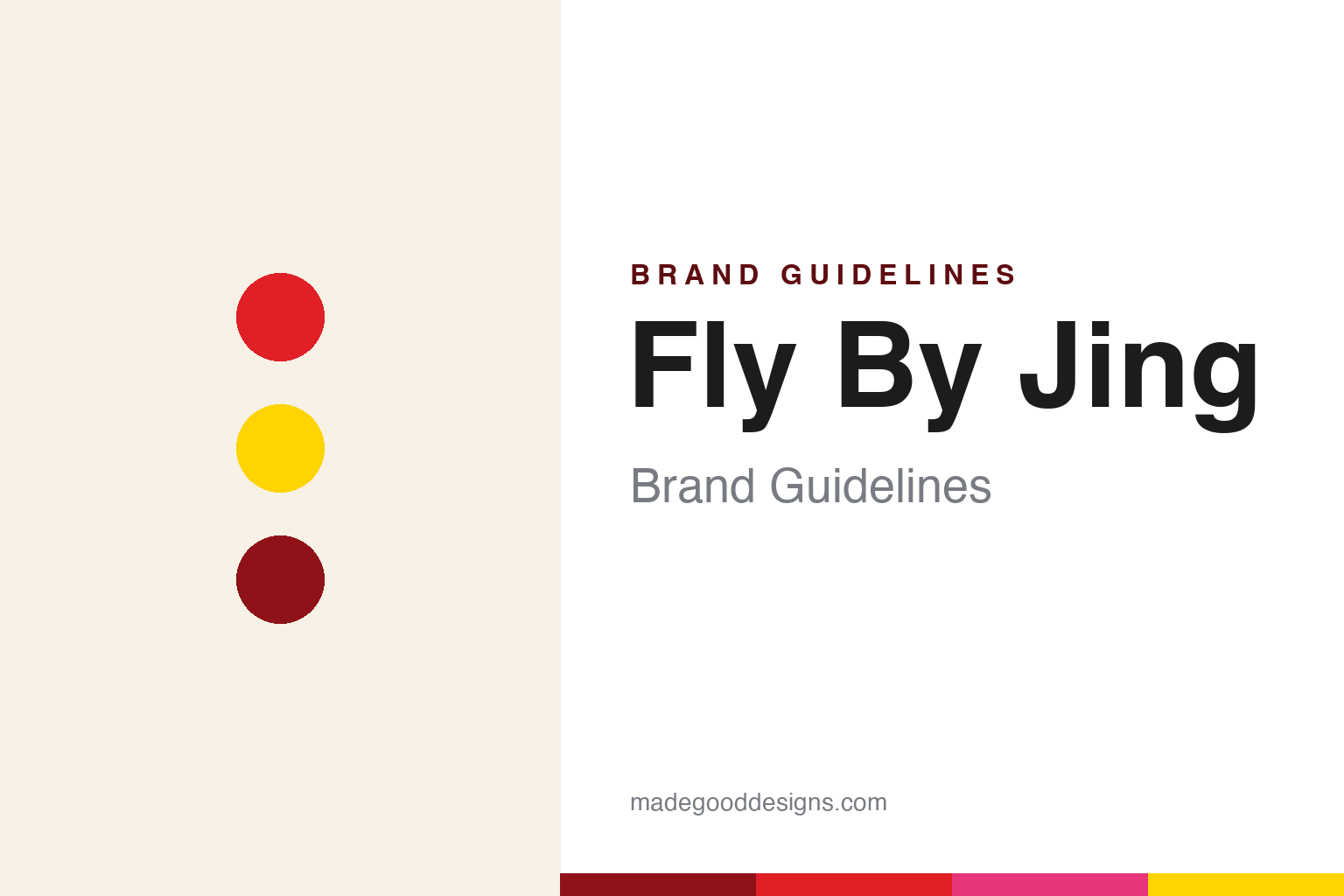 Abstract homage to Fly By Jing: bold red-and-yellow colour discs and swatches (not a Fly By Jing logo)